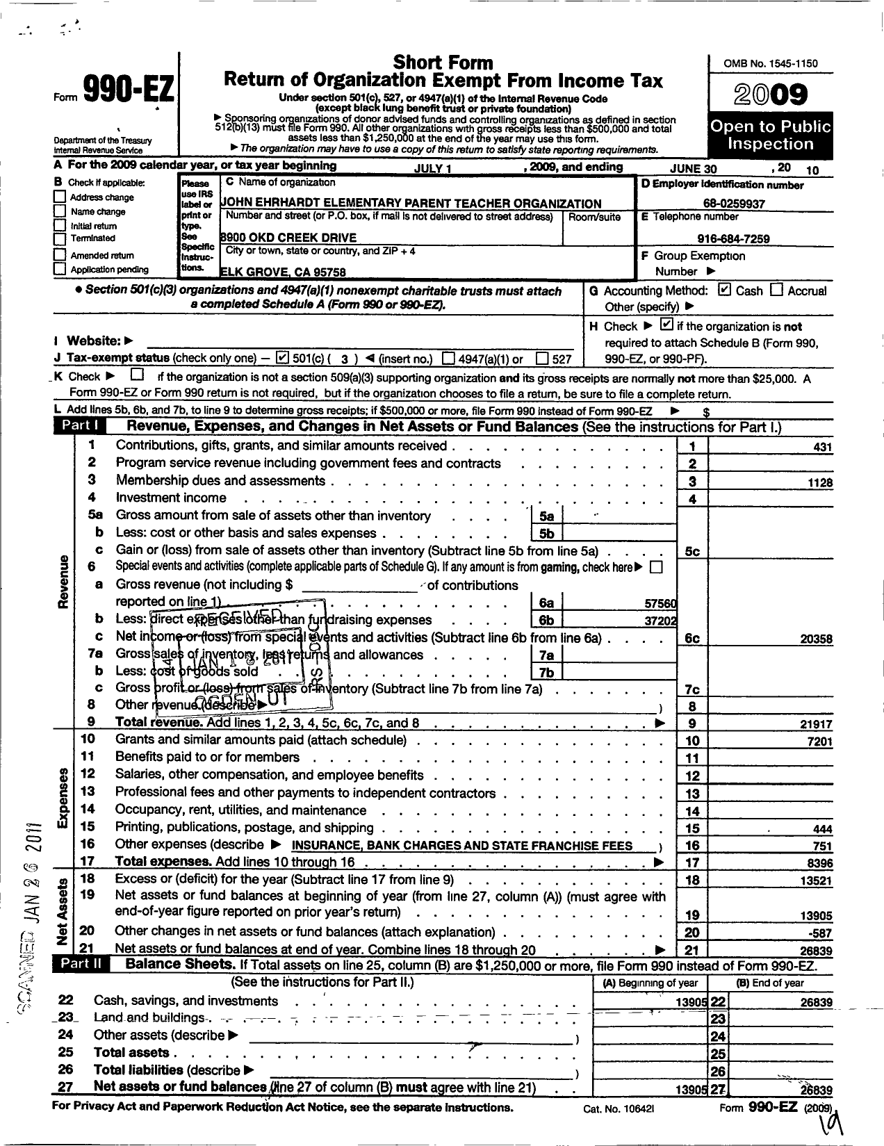 Image of first page of 2009 Form 990EZ for Ptac John Ehrhardt Elementary