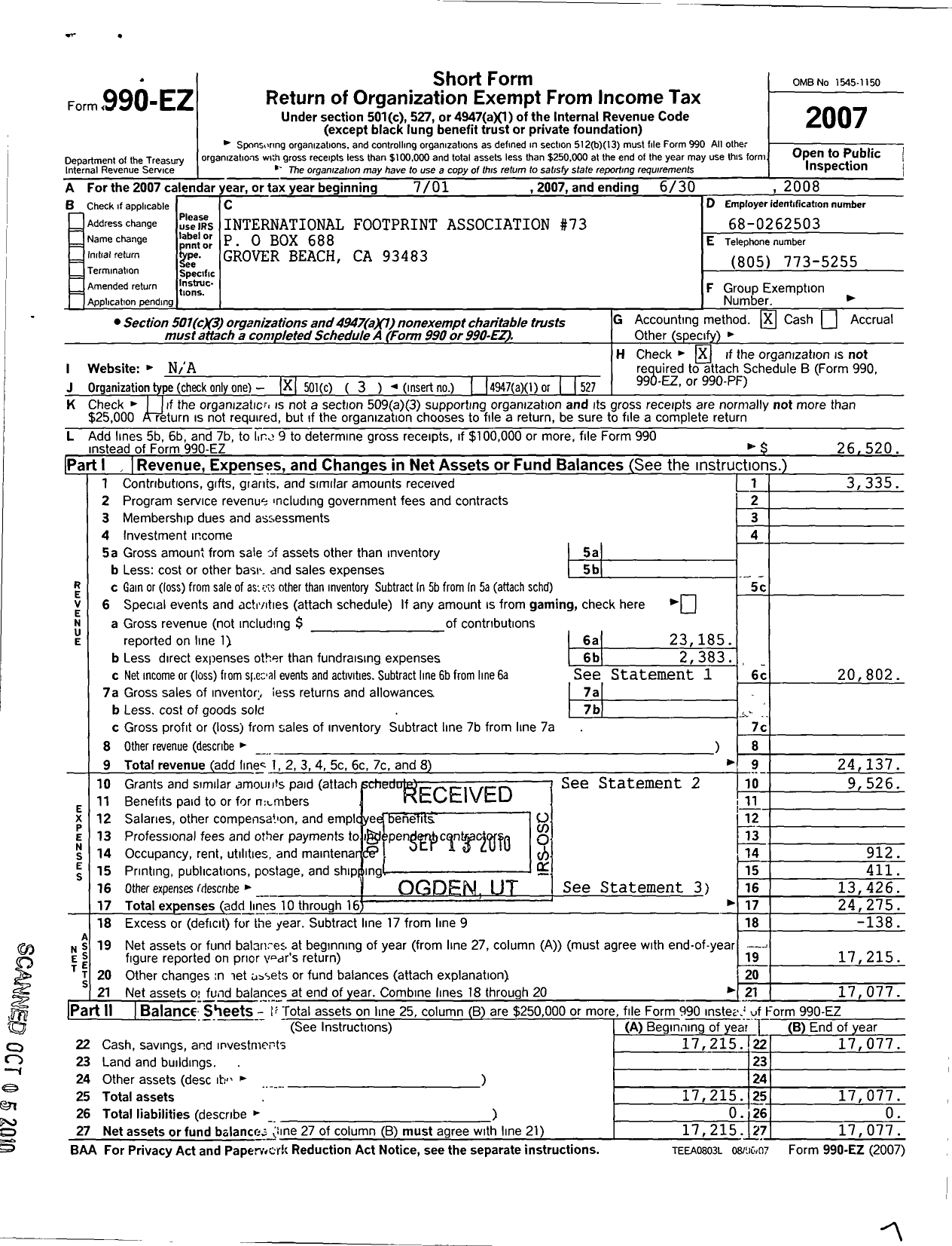 Image of first page of 2007 Form 990EZ for Ca Central Coast Cops N Kids