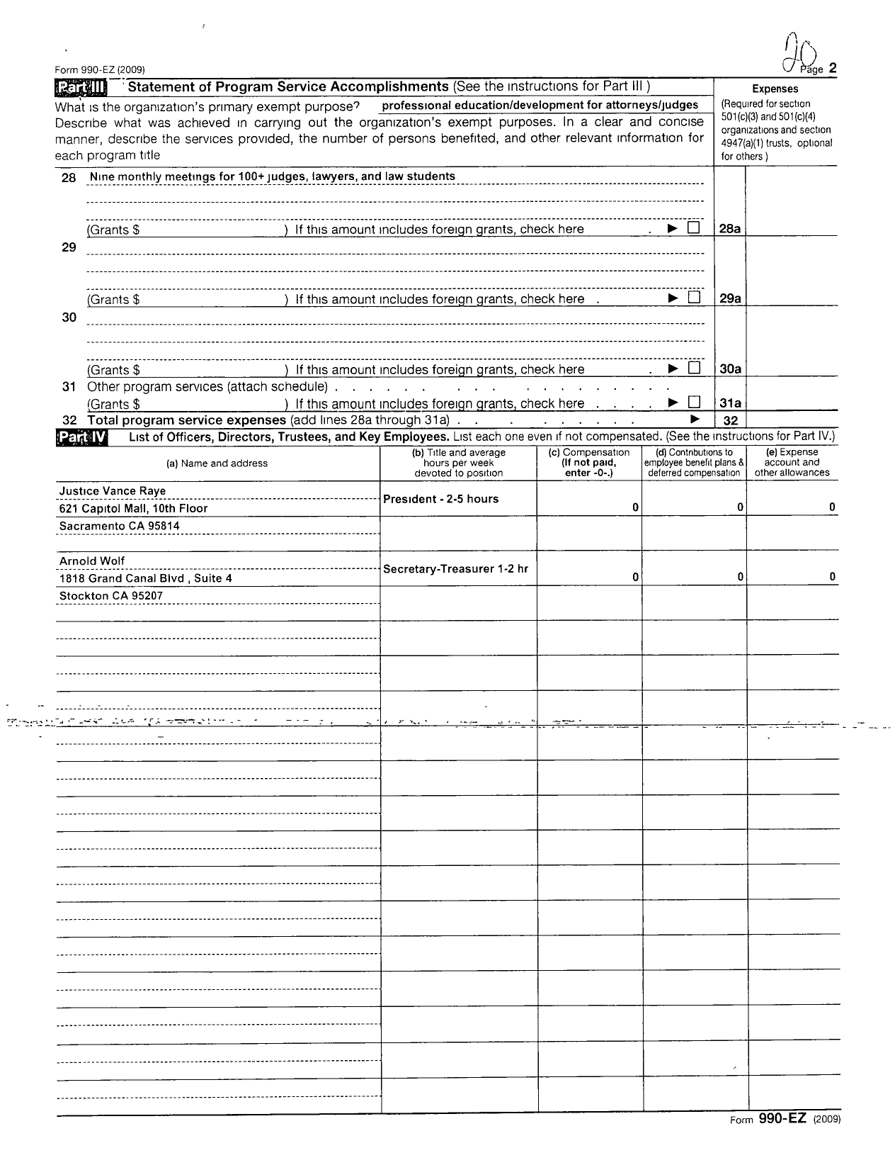 Image of first page of 2009 Form 990ER for American Inns of Court Foundation - 30163 M L Schwartz D F Levi Chapter