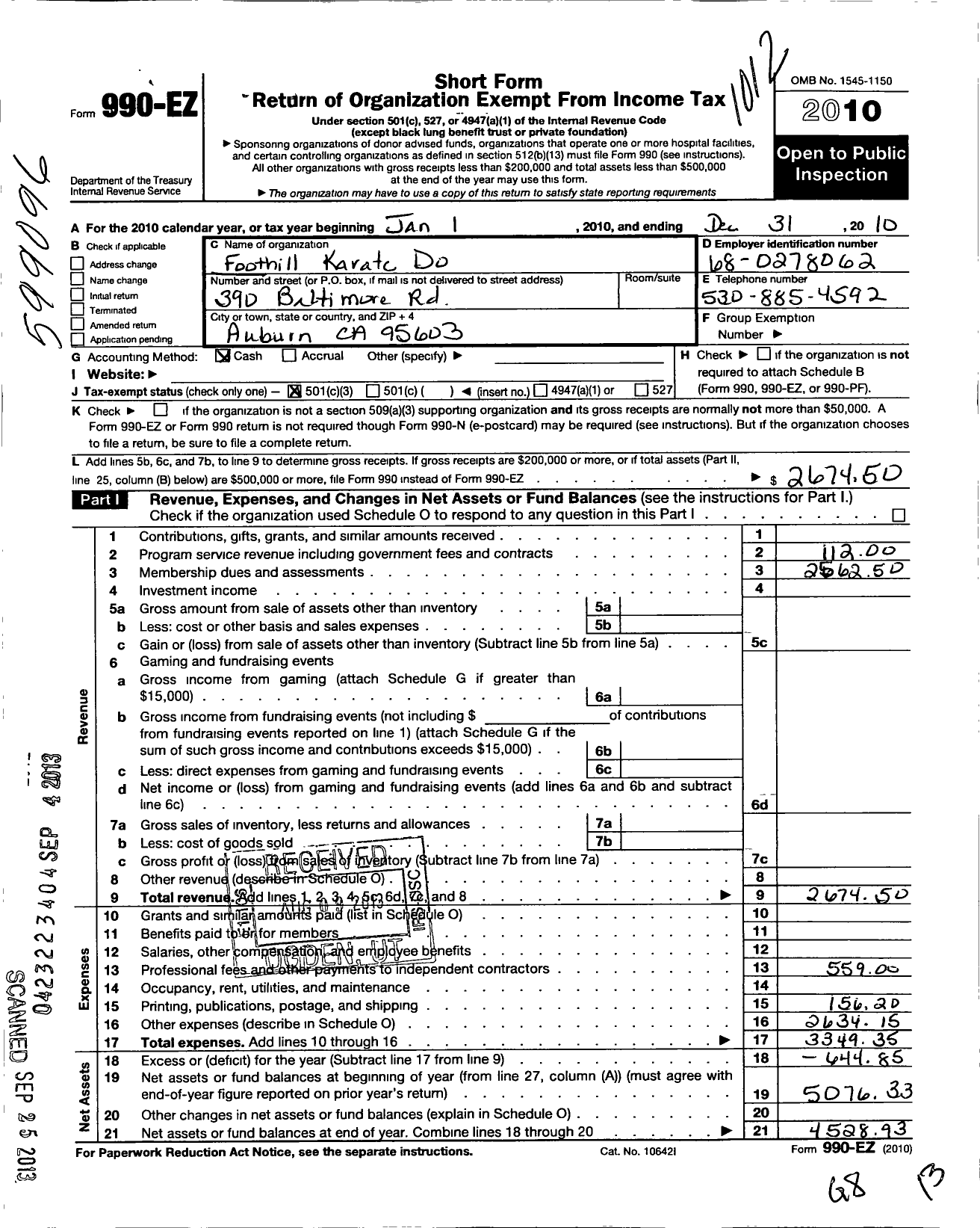 Image of first page of 2010 Form 990EZ for Foothill Karate-Do