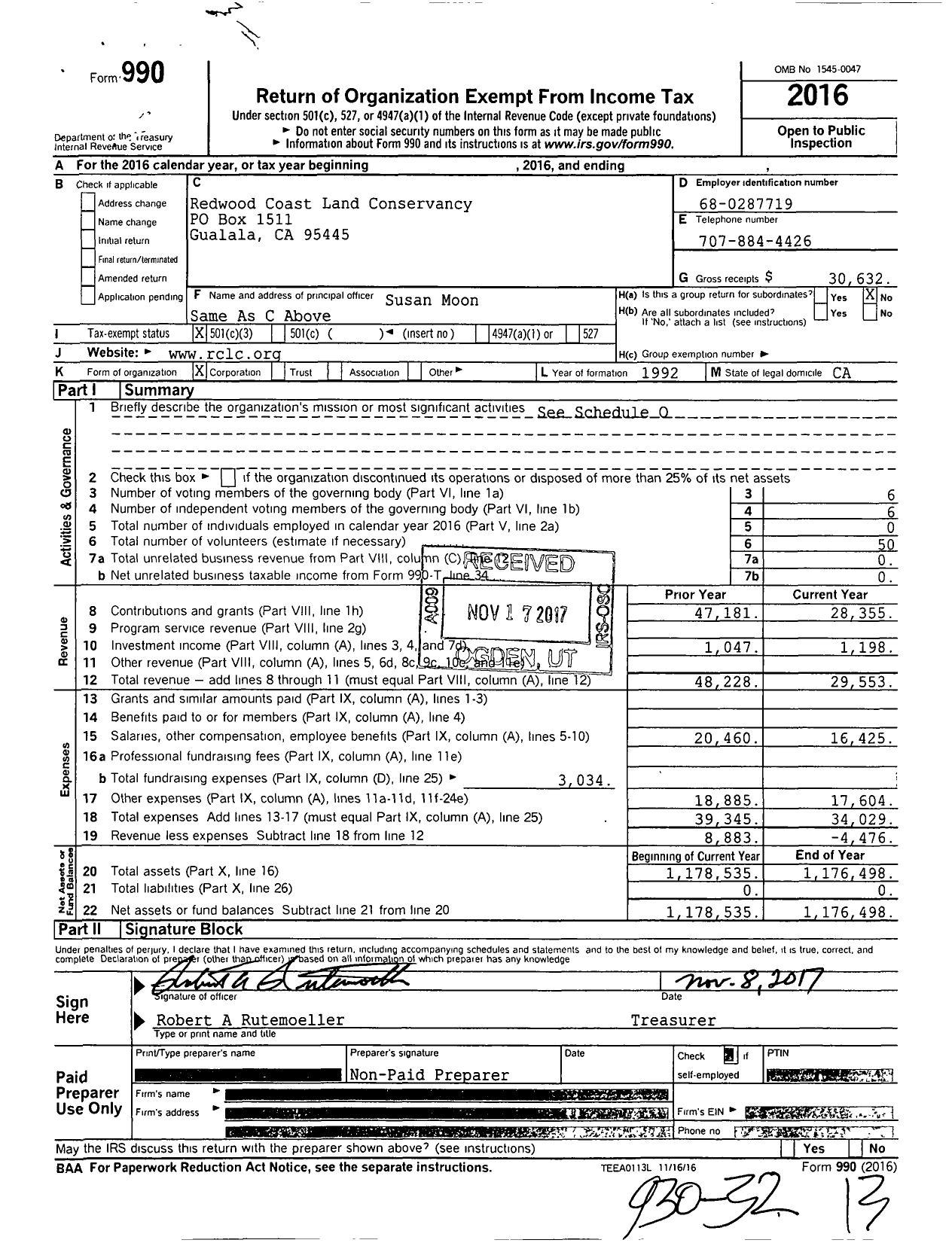 Image of first page of 2016 Form 990 for Redwood Coast Land Conservancy