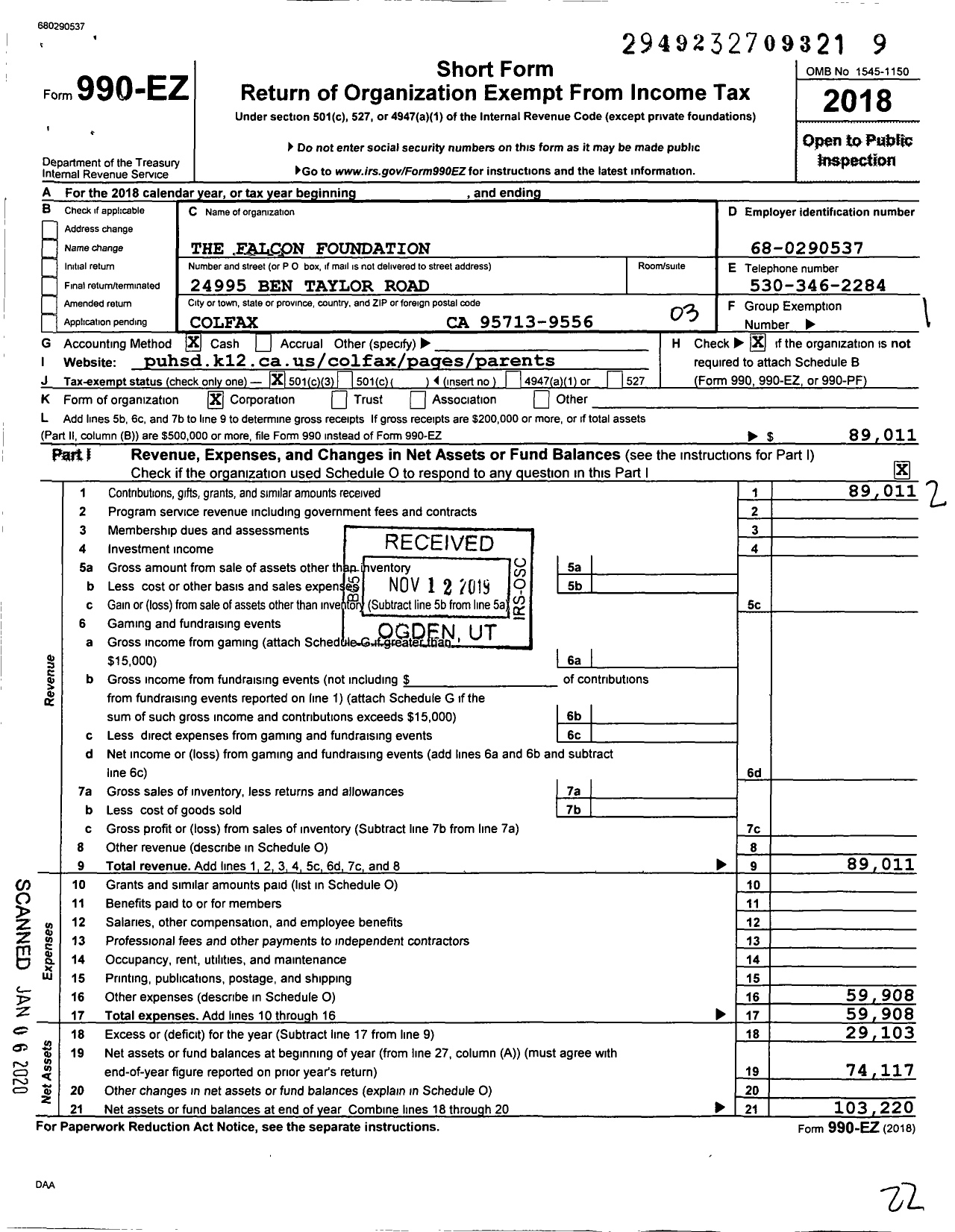 Image of first page of 2018 Form 990EZ for The Falcon Foundation