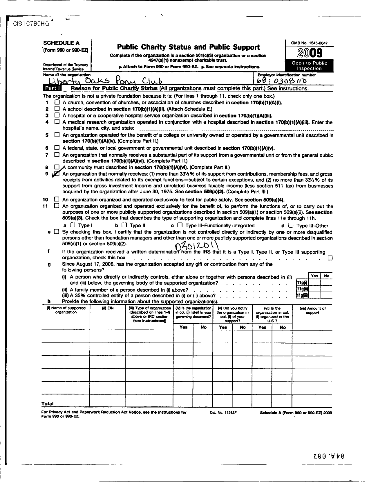 Image of first page of 2009 Form 990ER for The United States Pony Clubs / Liberty Oaks Pony Club