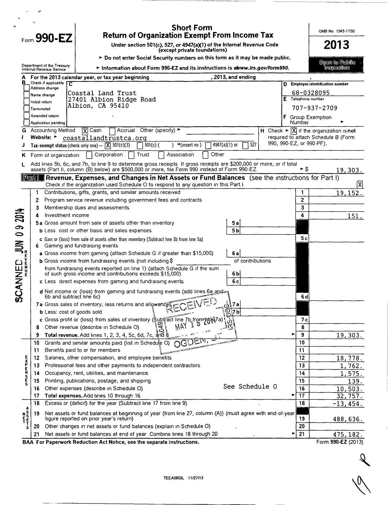 Image of first page of 2013 Form 990EZ for Coastal Commons Research