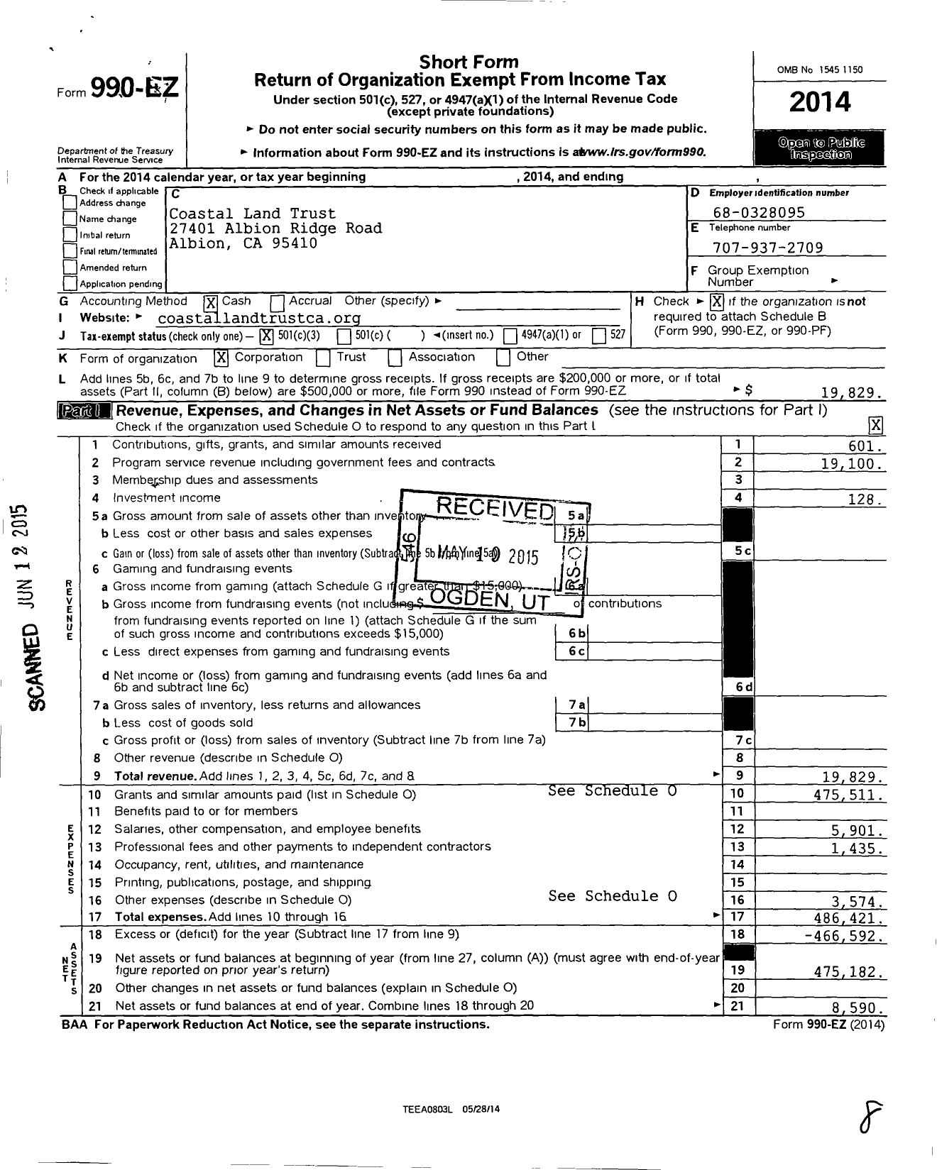 Image of first page of 2014 Form 990EZ for Coastal Commons Research