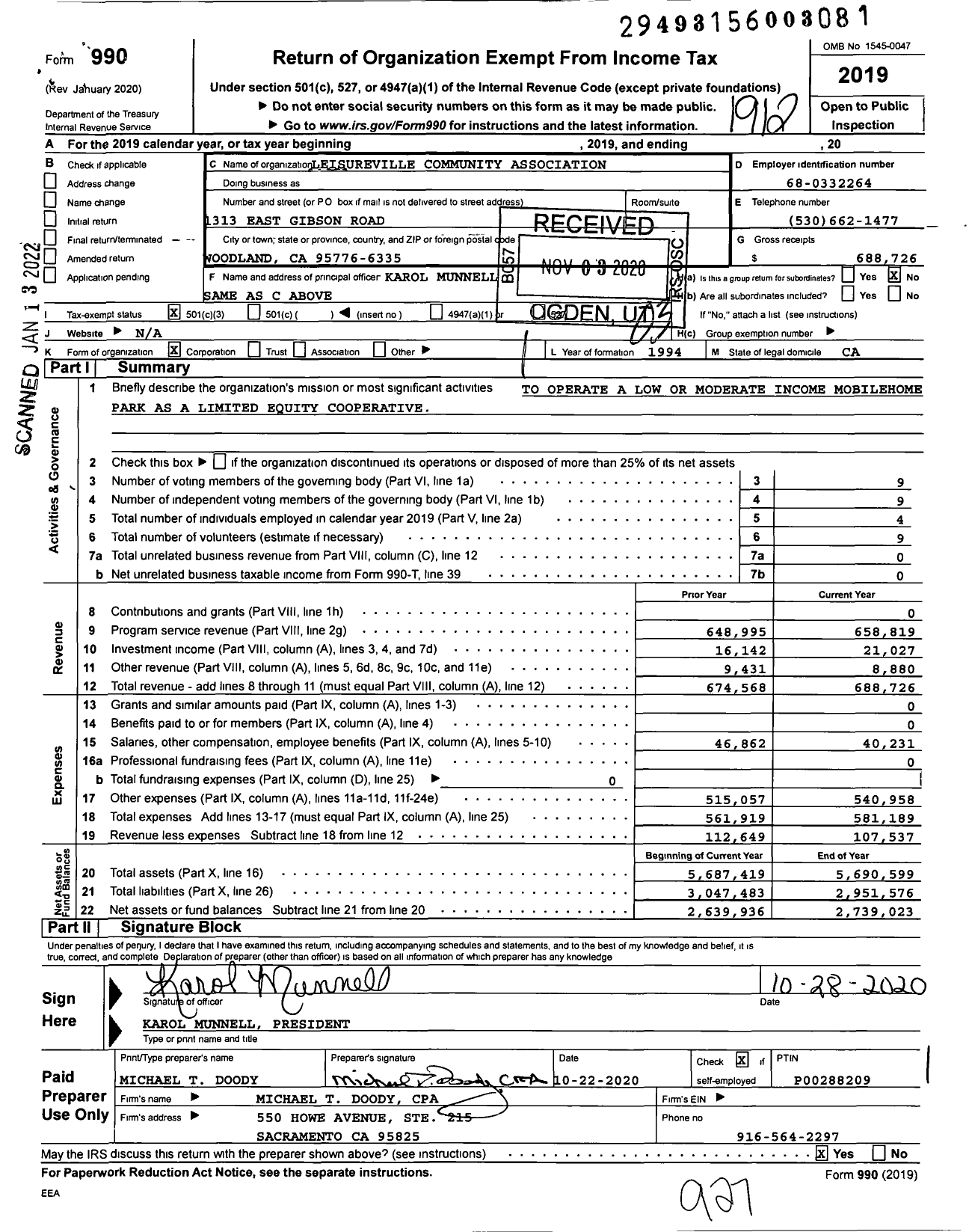 Image of first page of 2019 Form 990 for Leisureville Community Association