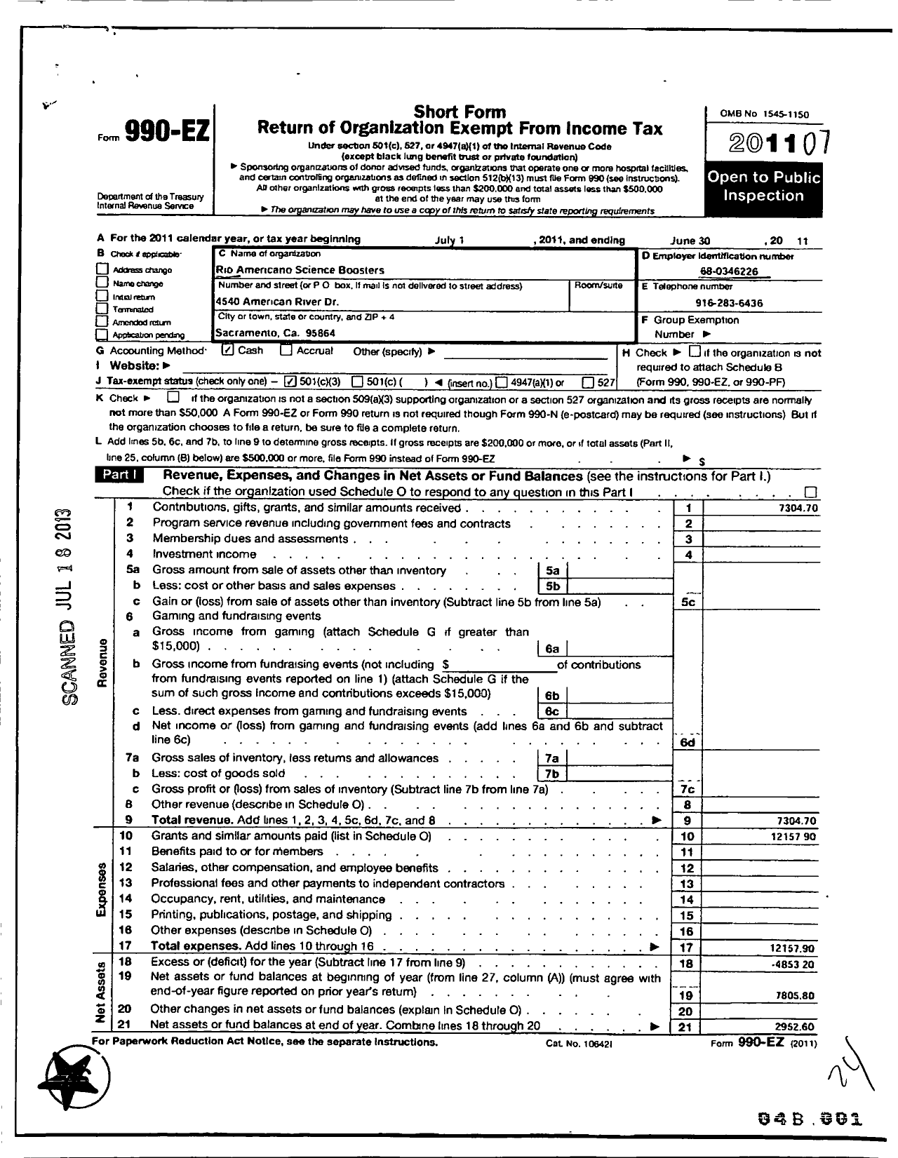 Image of first page of 2010 Form 990EZ for Rio Americano Science Boosters