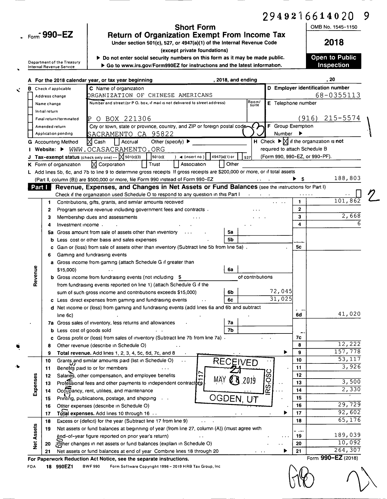 Image of first page of 2018 Form 990EZ for Greater Sacramento Chapter