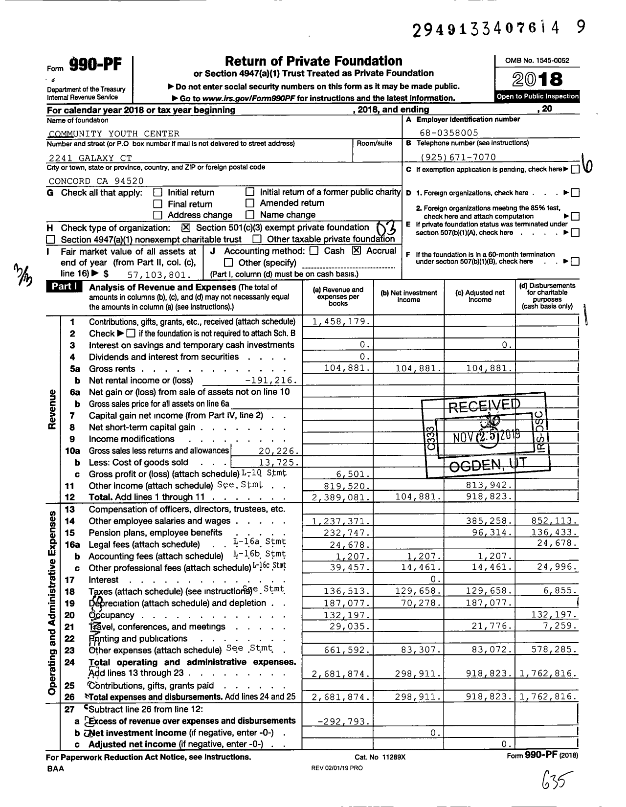 Image of first page of 2018 Form 990PF for Community Youth Center (CYC)