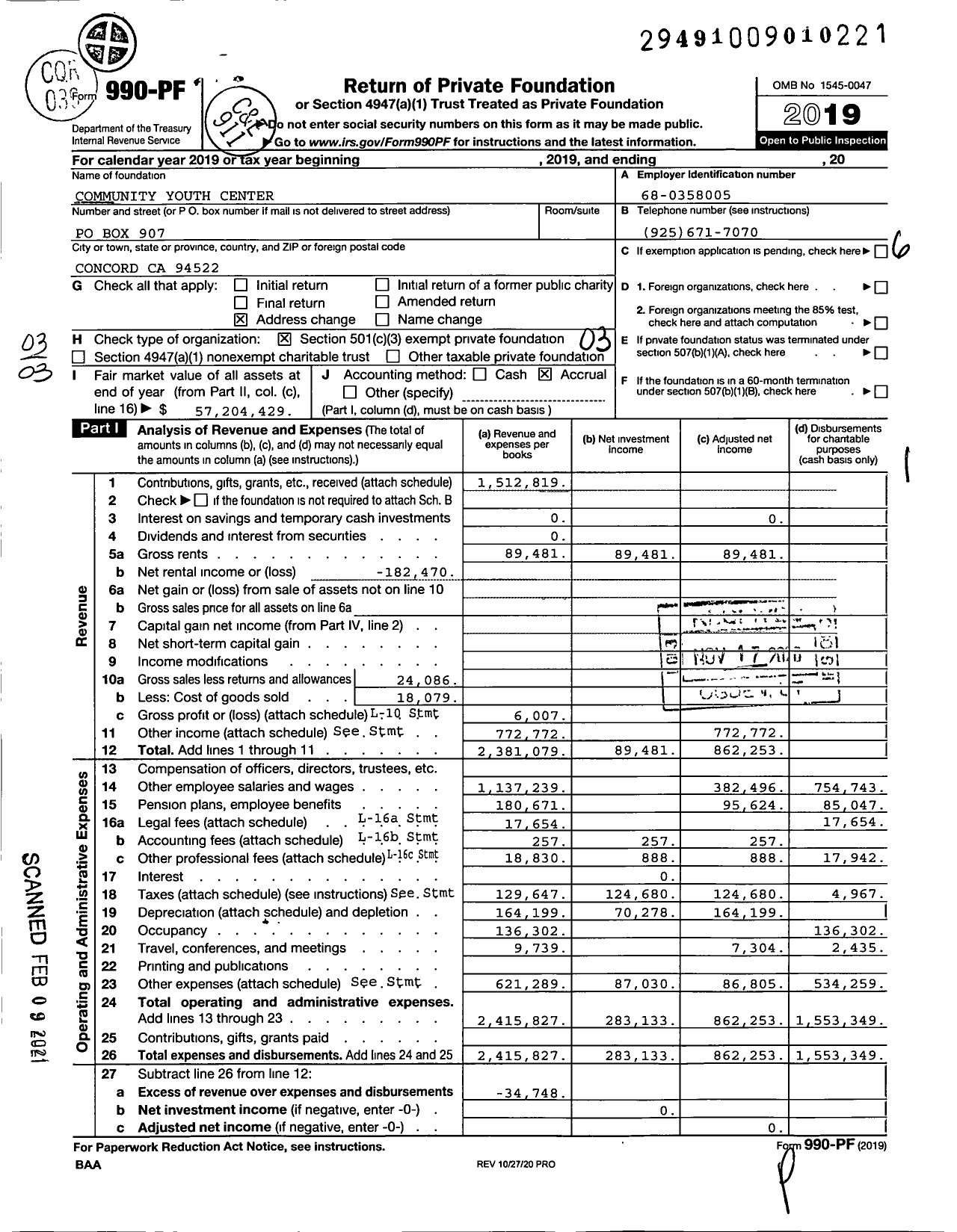 Image of first page of 2019 Form 990PF for Community Youth Center (CYC)