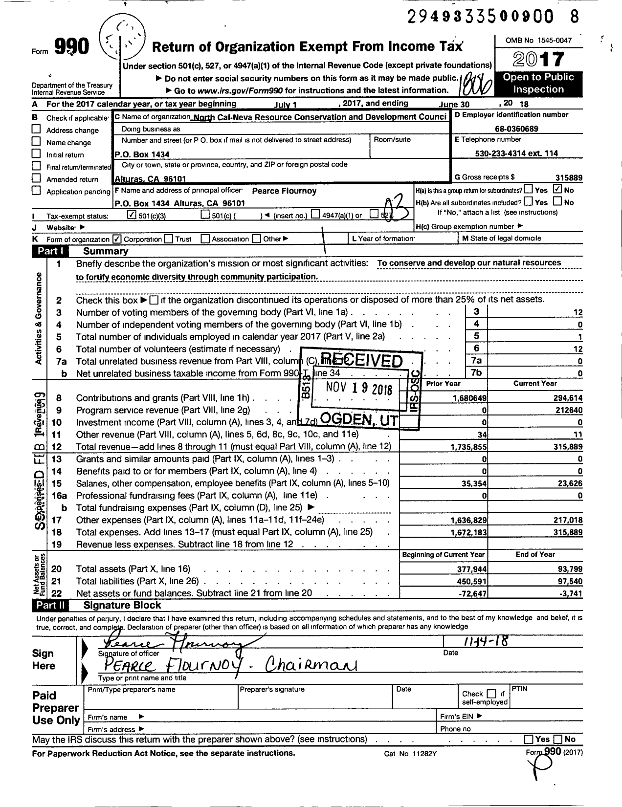 Image of first page of 2017 Form 990 for North Cal Neva Resource Conservation and Development Council