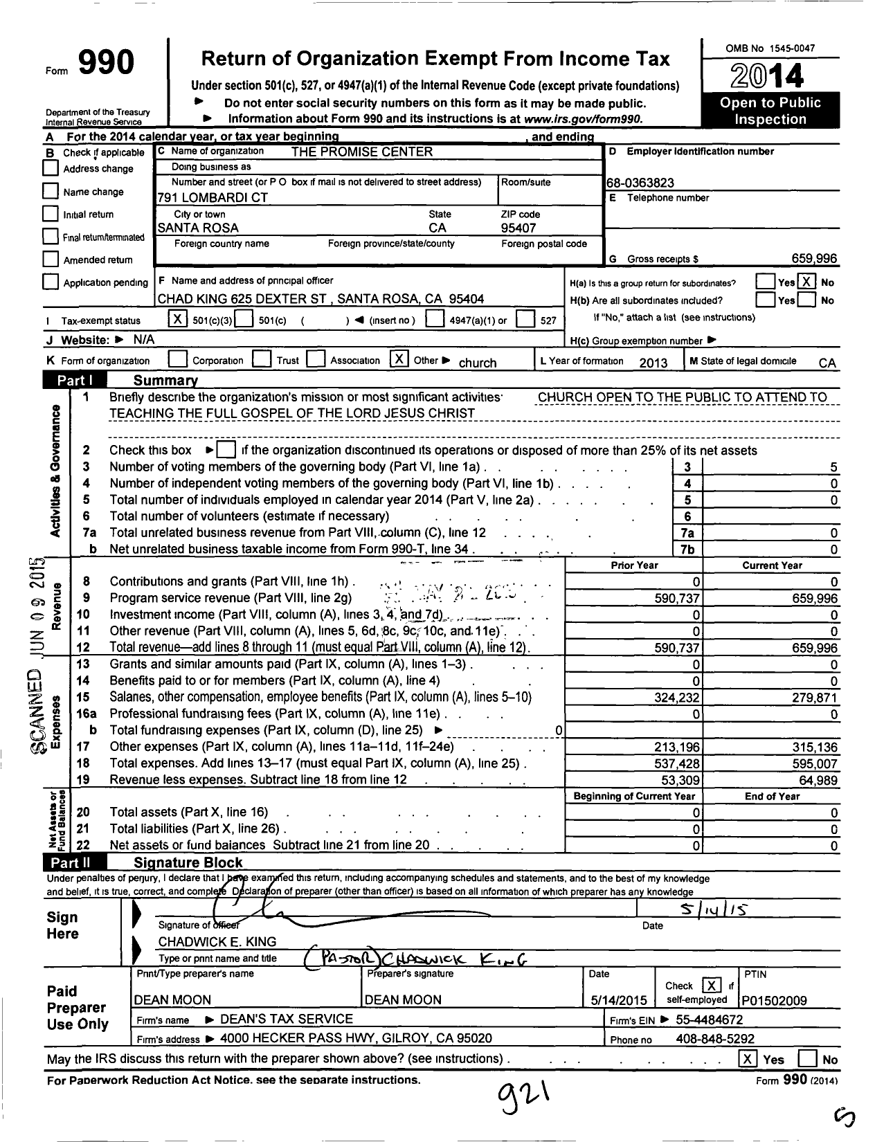 Image of first page of 2014 Form 990 for The Promise Center