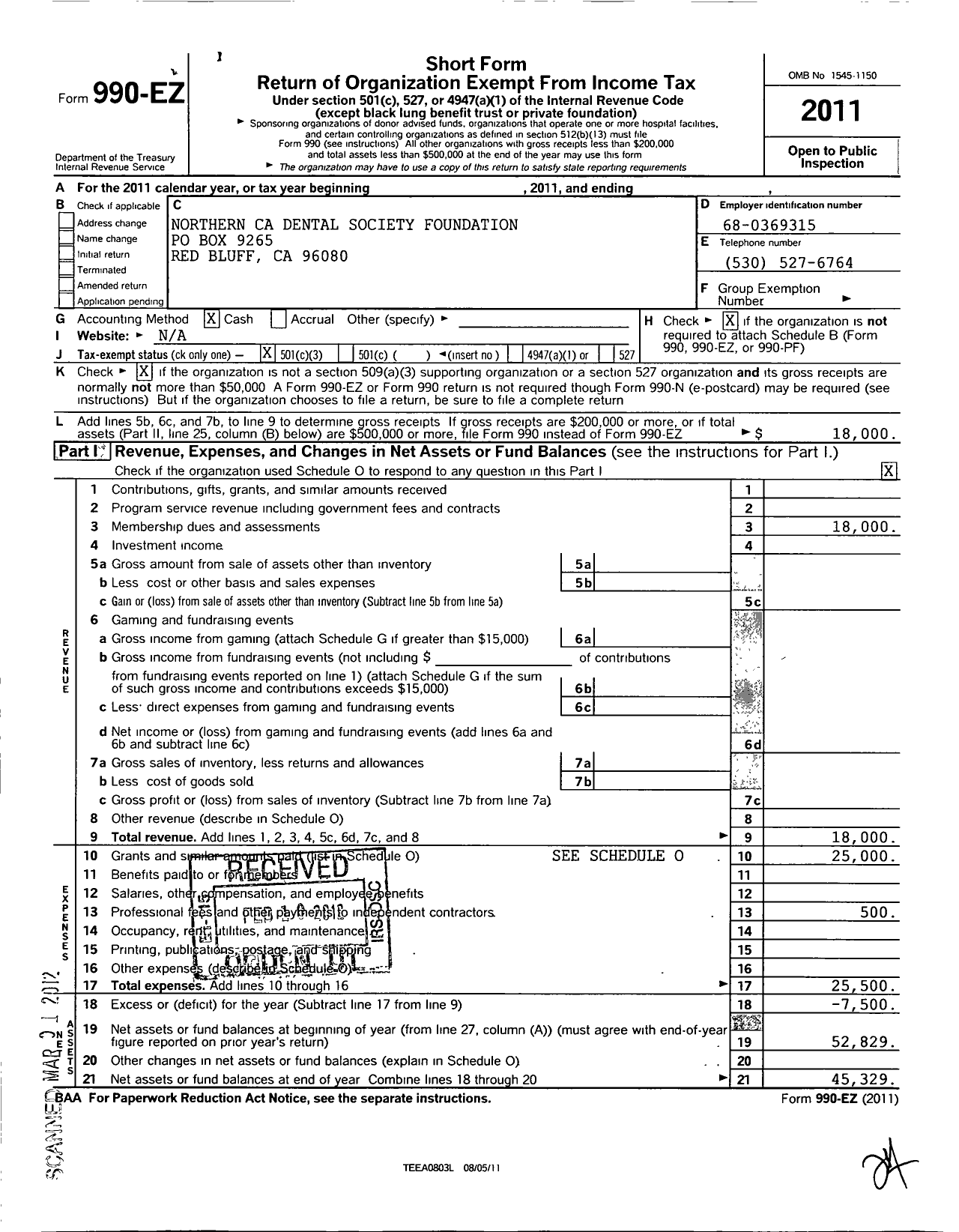 Image of first page of 2011 Form 990EZ for Northern CA Dental Society Foundation