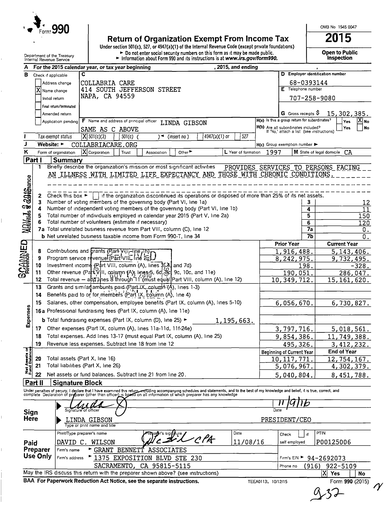 Image of first page of 2015 Form 990 for Providence Community Health Foundation Napa Valley