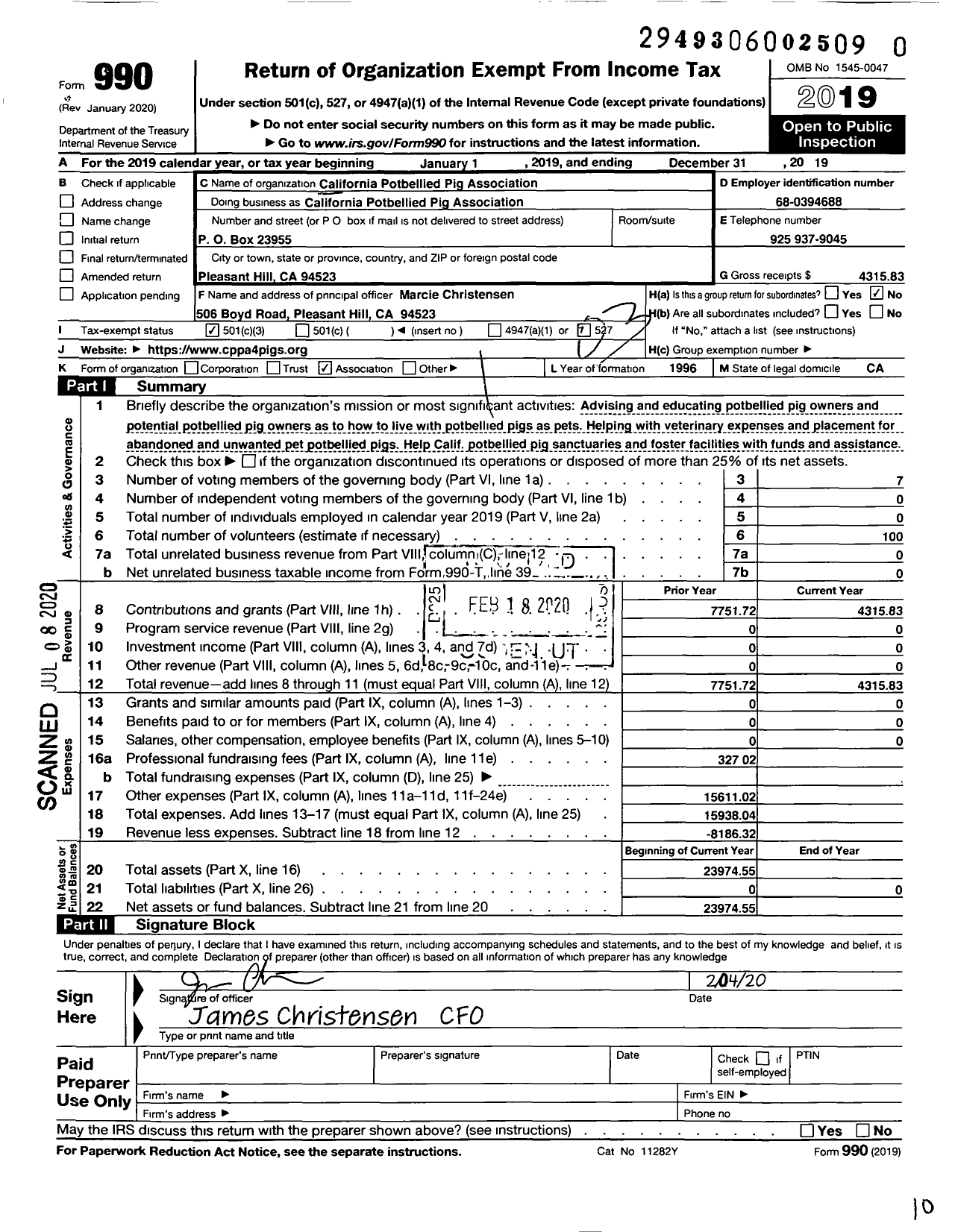 Image of first page of 2019 Form 990 for California Potbellied Pig Association