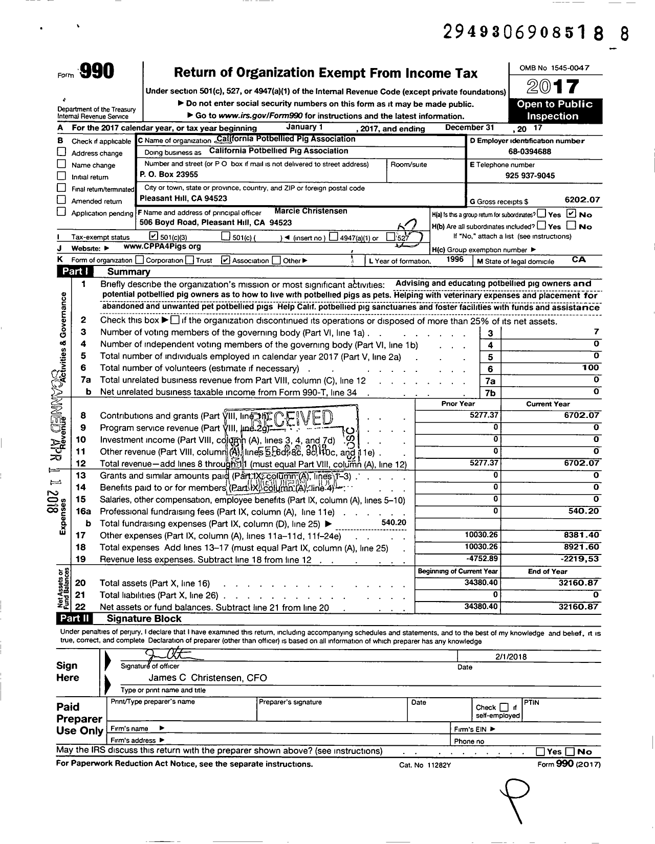 Image of first page of 2017 Form 990 for California Potbellied Pig Association