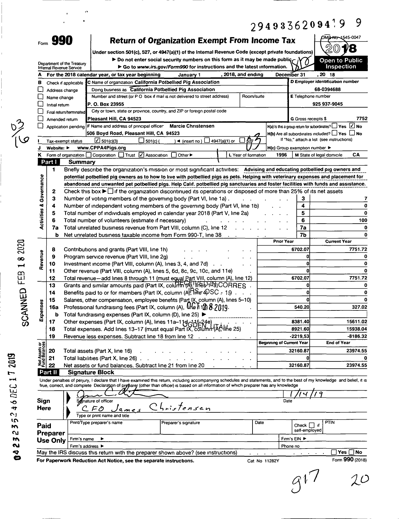 Image of first page of 2018 Form 990 for California Potbellied Pig Association