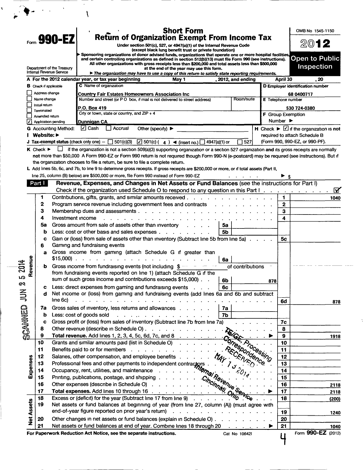 Image of first page of 2011 Form 990EO for Country Fair Estates Homeowners Association