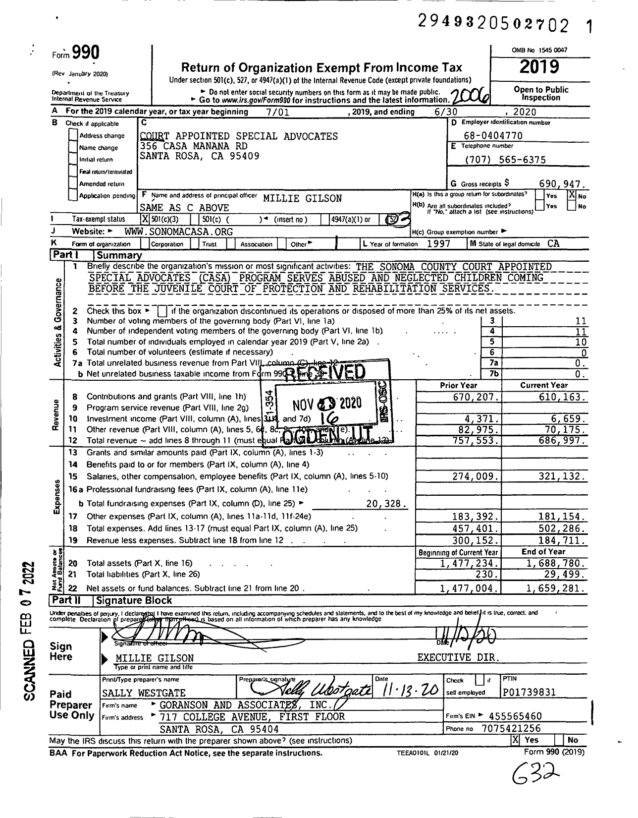 Image of first page of 2019 Form 990 for Court Appointed Special Advocates