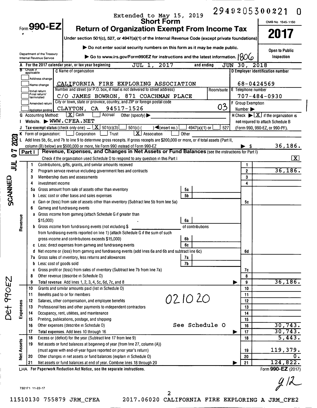 Image of first page of 2017 Form 990EZ for California Fire Exploring Association