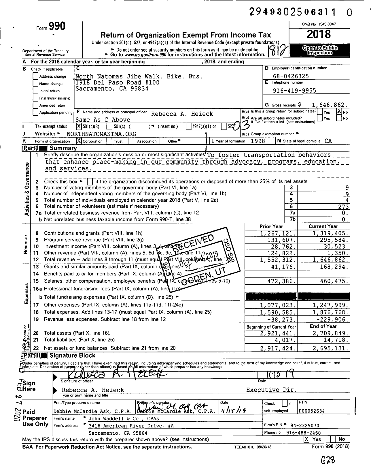 Image of first page of 2018 Form 990 for North Natomas Jibe Walk Bike Bus