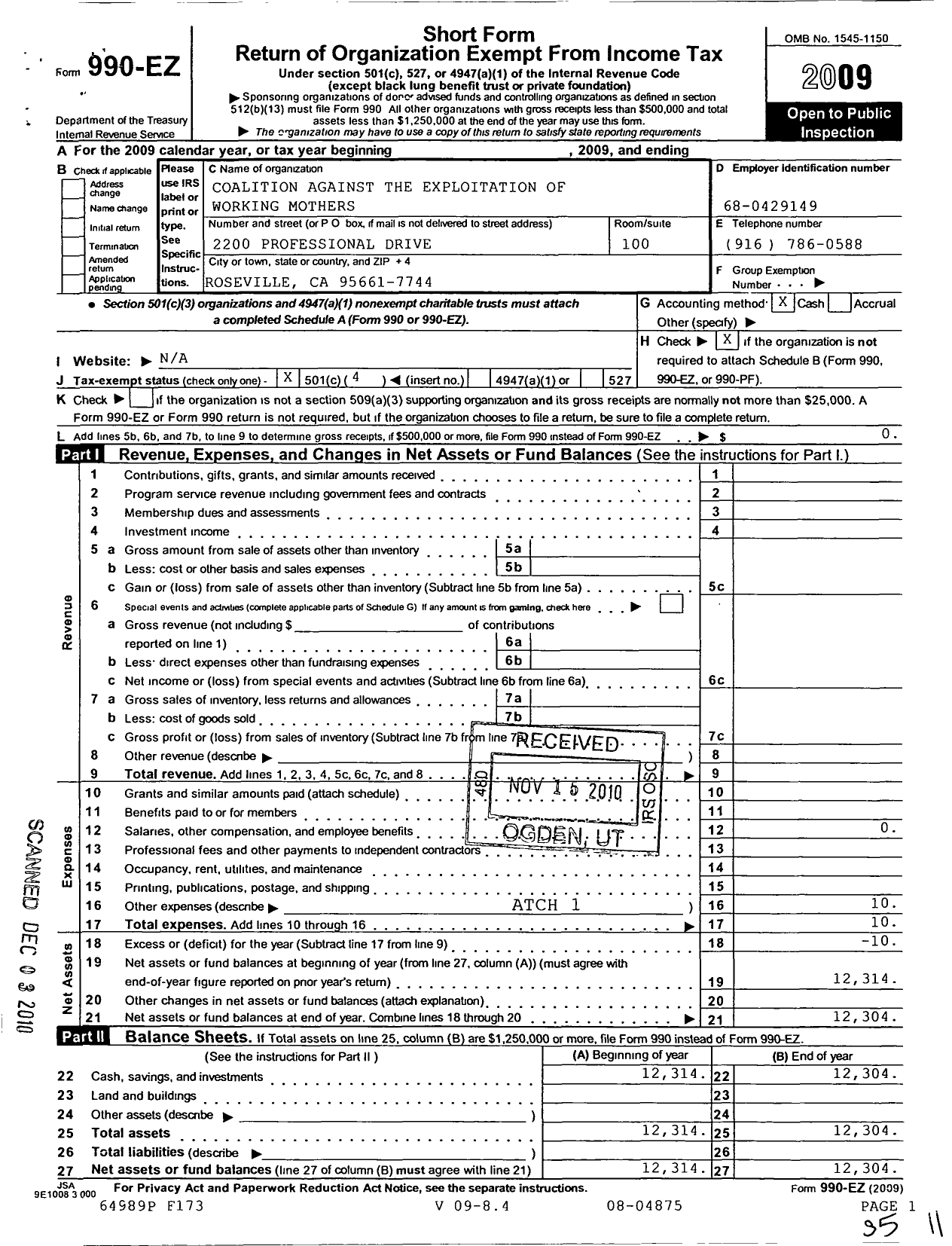 Image of first page of 2009 Form 990EO for All Trusts Cooperative