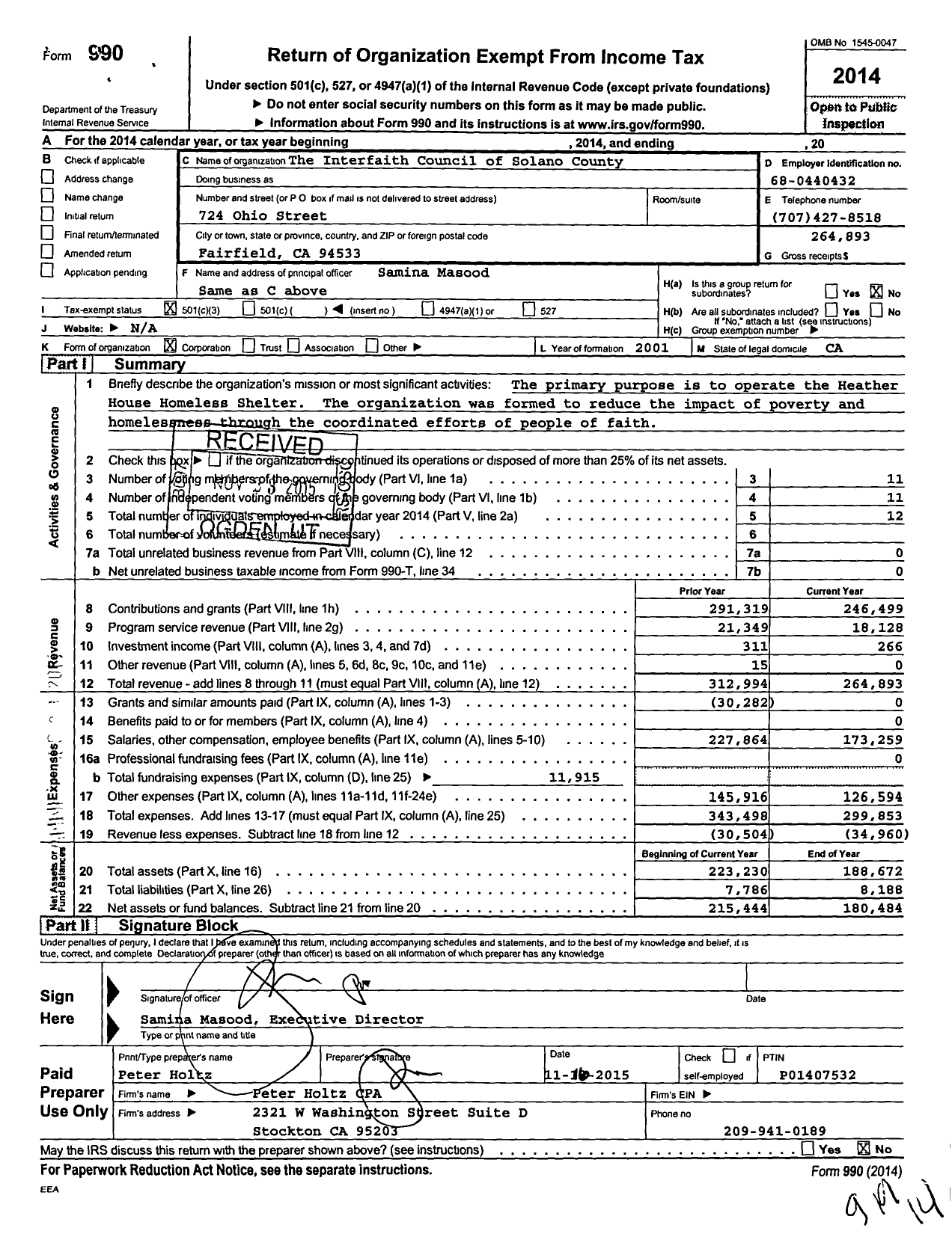 Image of first page of 2014 Form 990 for The Interfaith Council of Solano County