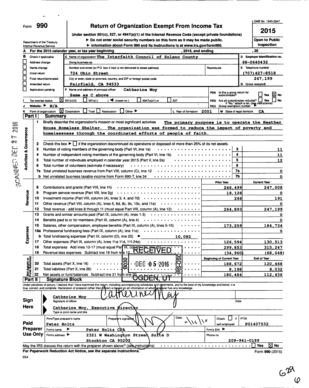 Image of first page of 2015 Form 990 for The Interfaith Council of Solano County