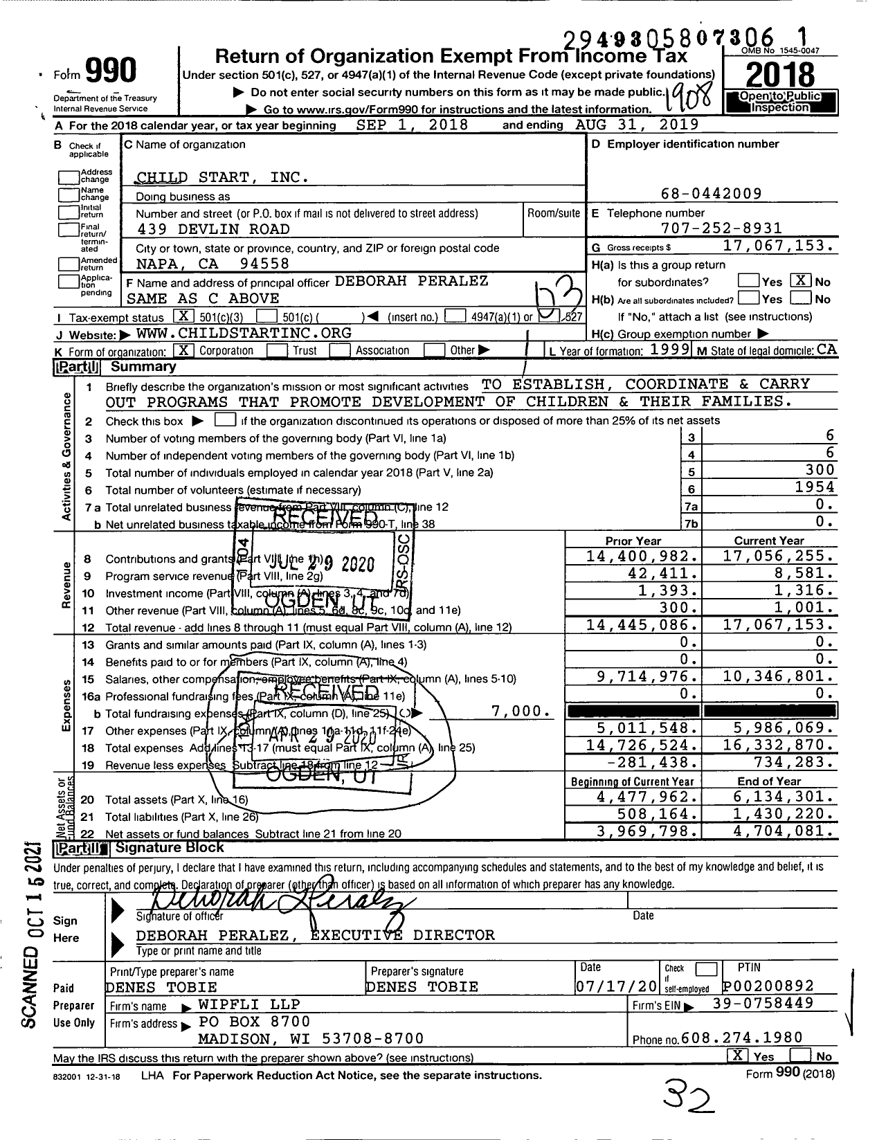 Image of first page of 2018 Form 990 for Child Start