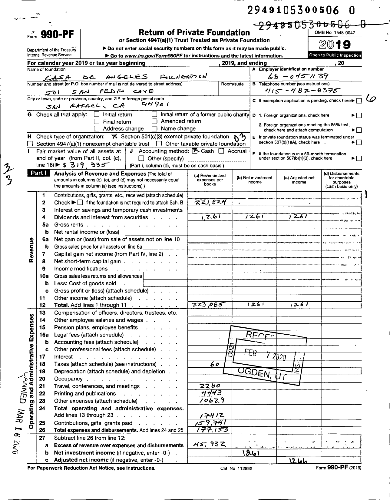 Image of first page of 2019 Form 990PR for Casa de Angeles Foundation