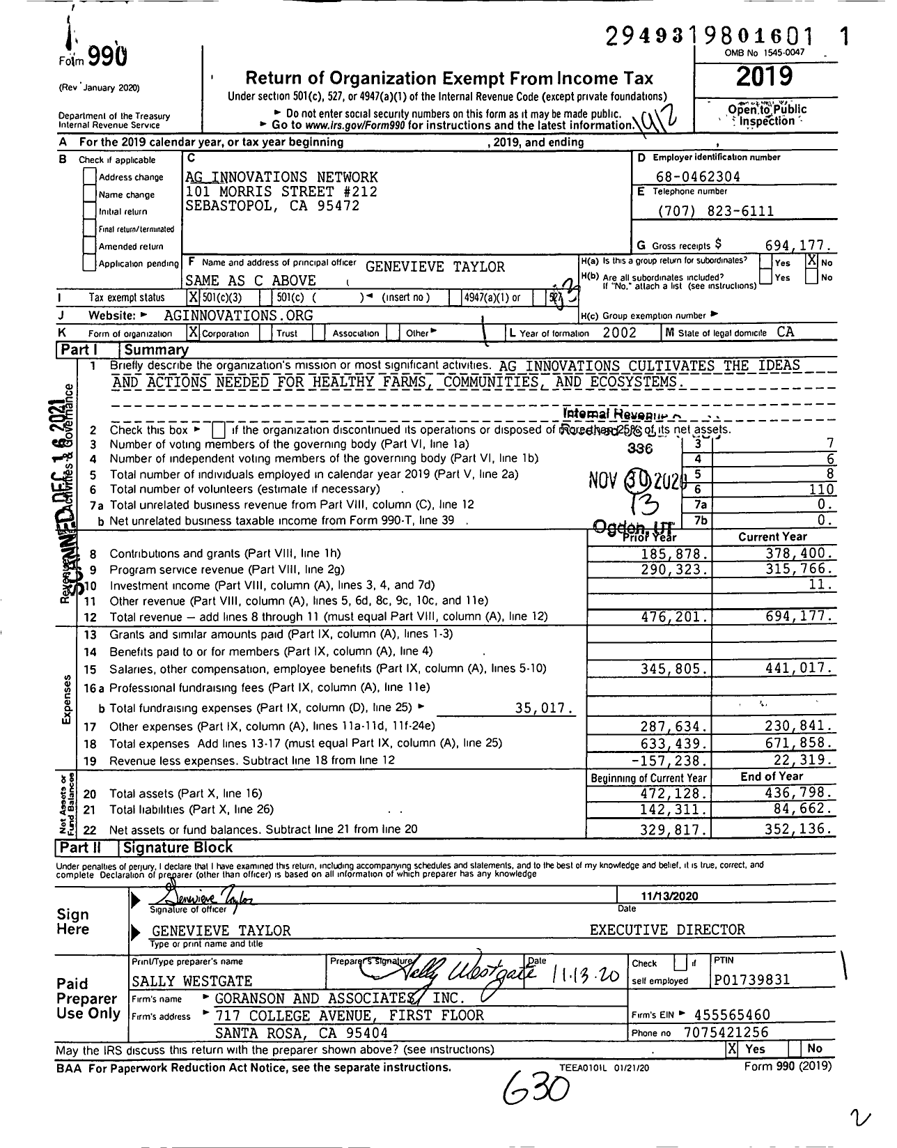 Image of first page of 2019 Form 990 for Ag Innovations Network