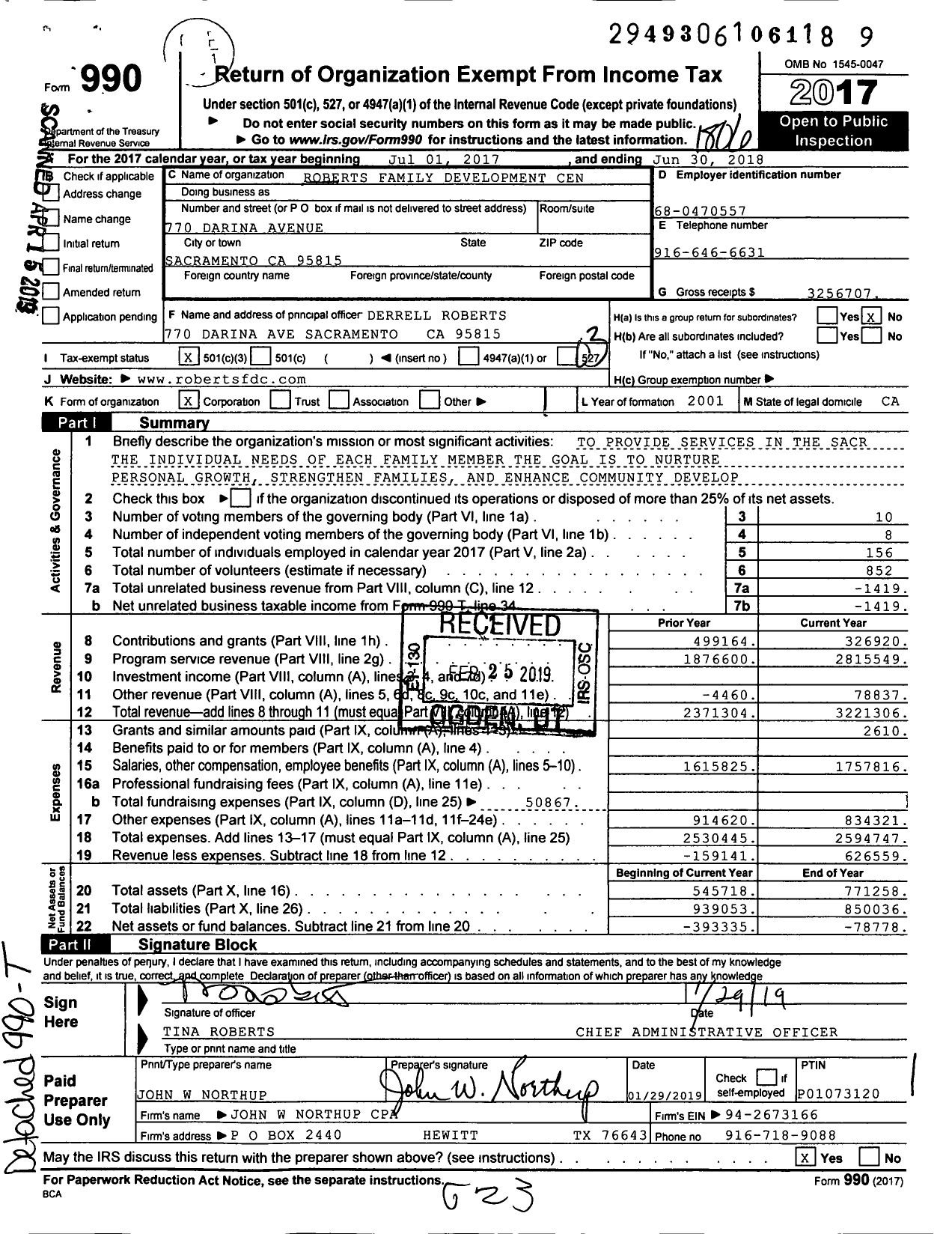 Image of first page of 2017 Form 990 for Roberts Family Development Center