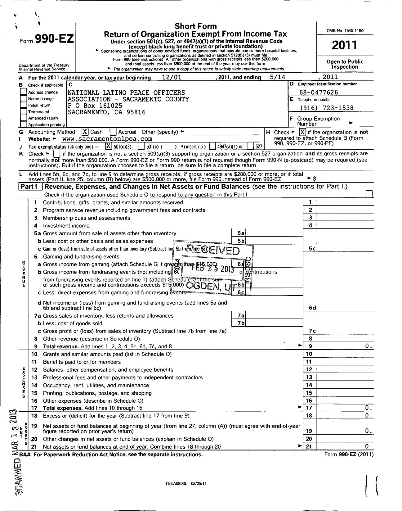 Image of first page of 2010 Form 990EZ for Latino Peace Officers Association Sacramento County