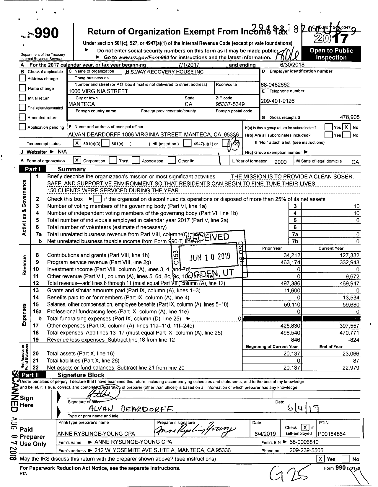 Image of first page of 2017 Form 990 for His Way Recovery House
