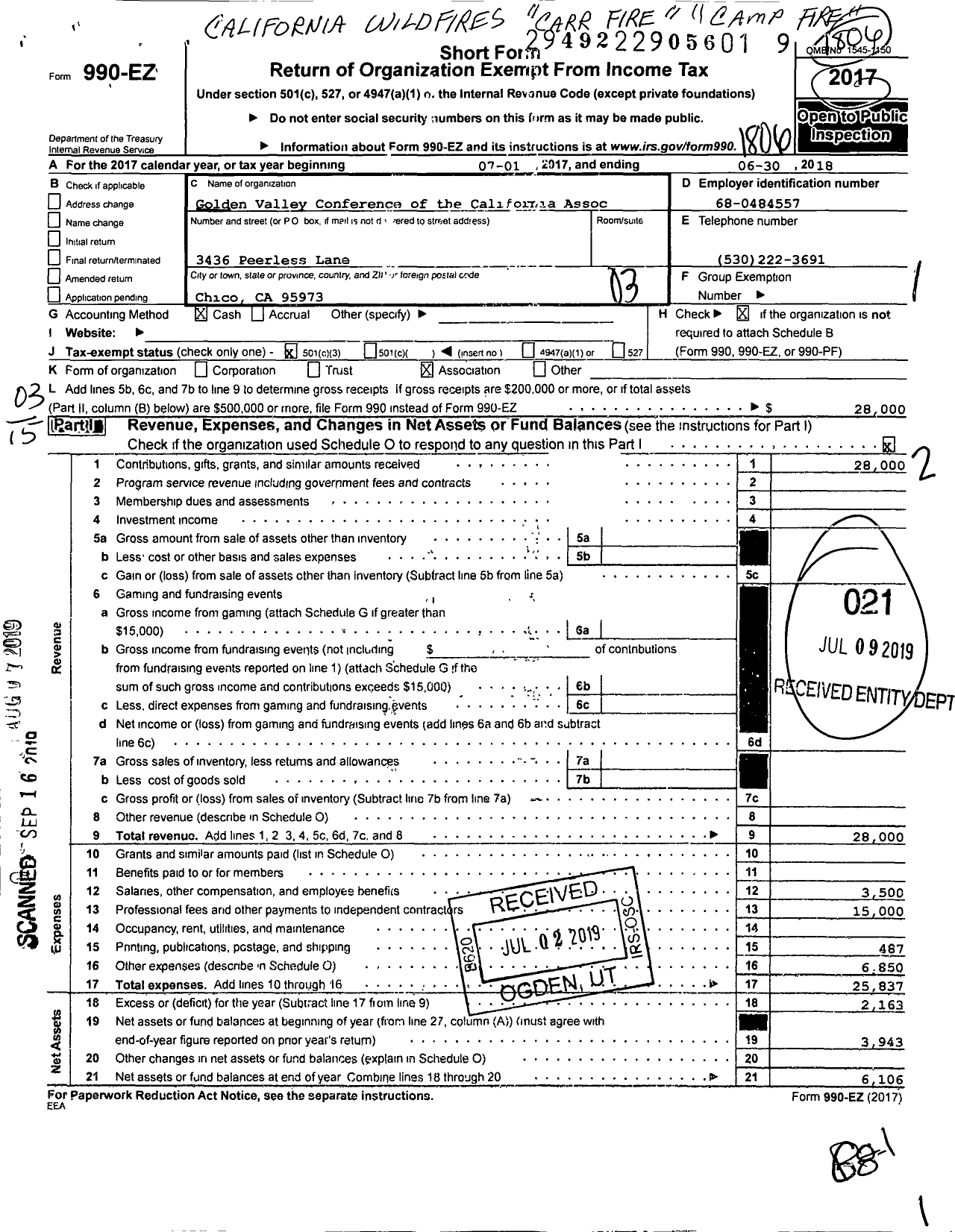 Image of first page of 2017 Form 990EZ for Golden Valley Conference of the California Association of Community Coll