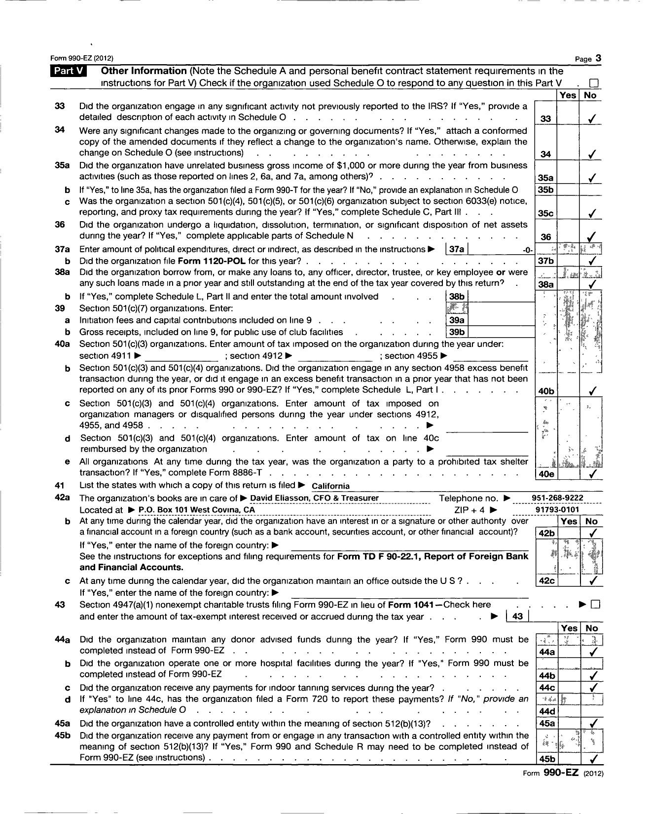 Image of first page of 2012 Form 990EZ for West Covina Rose Float Foundation