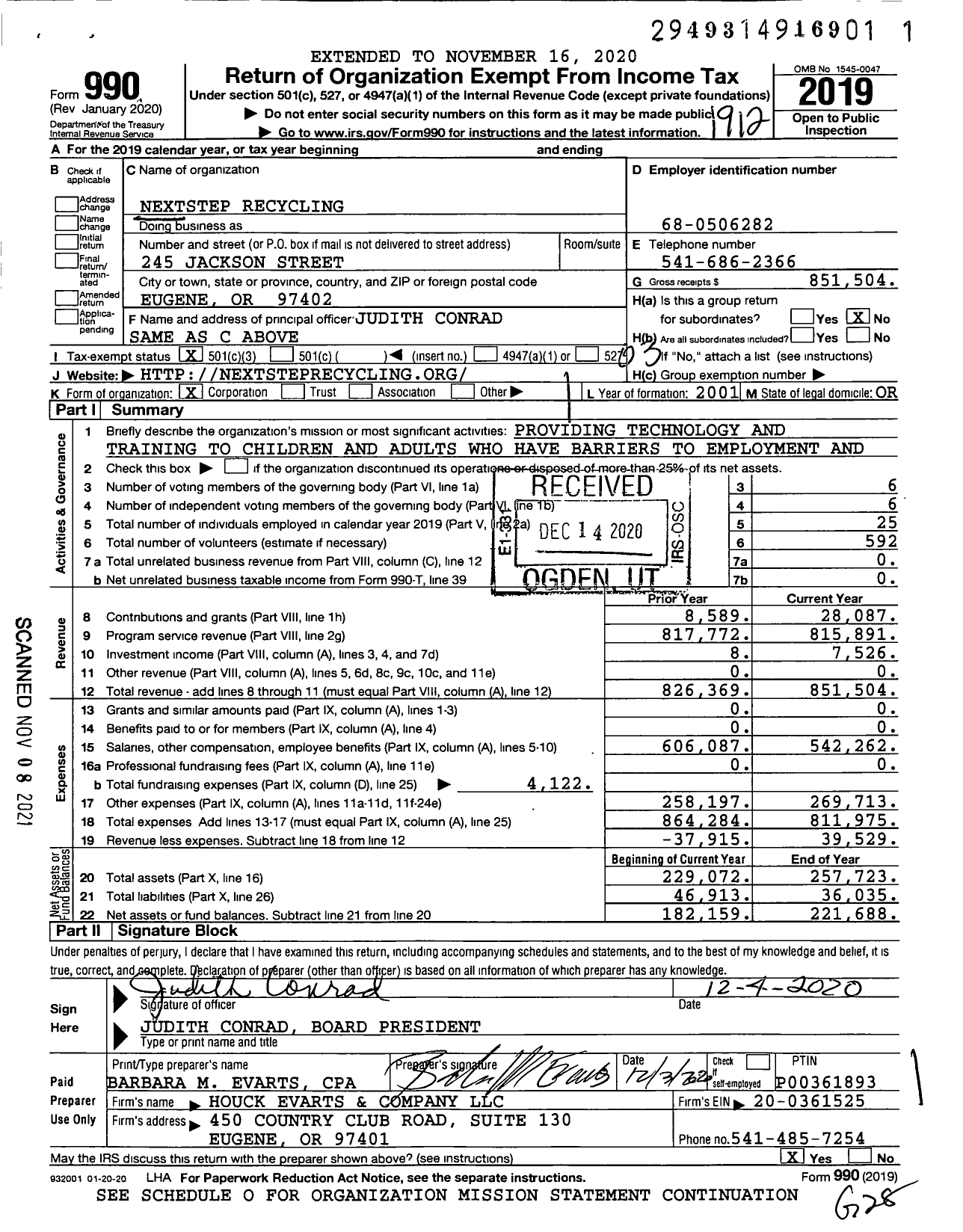 Image of first page of 2019 Form 990 for Nextstep Recycling