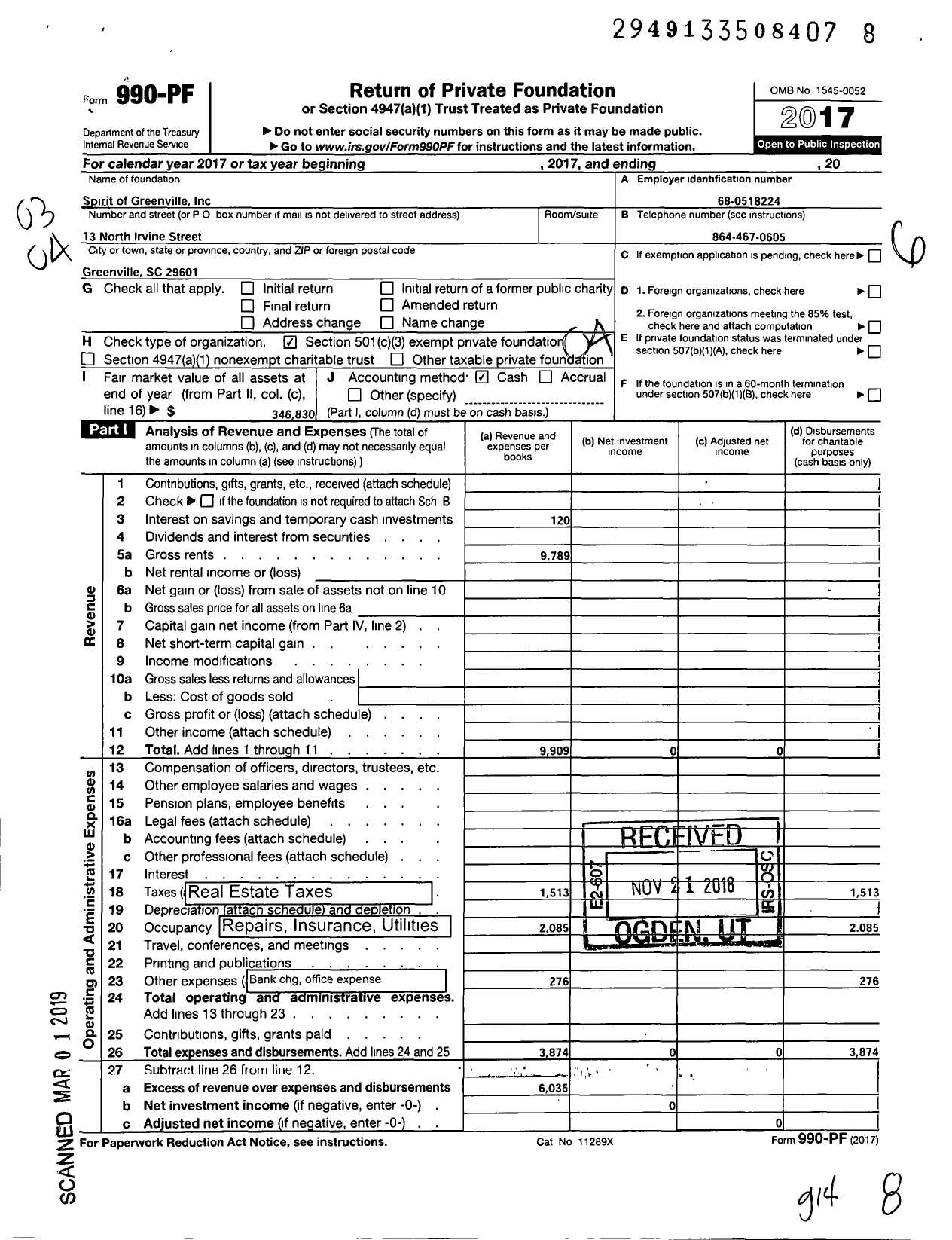 Image of first page of 2017 Form 990PF for Spirit of Greenville