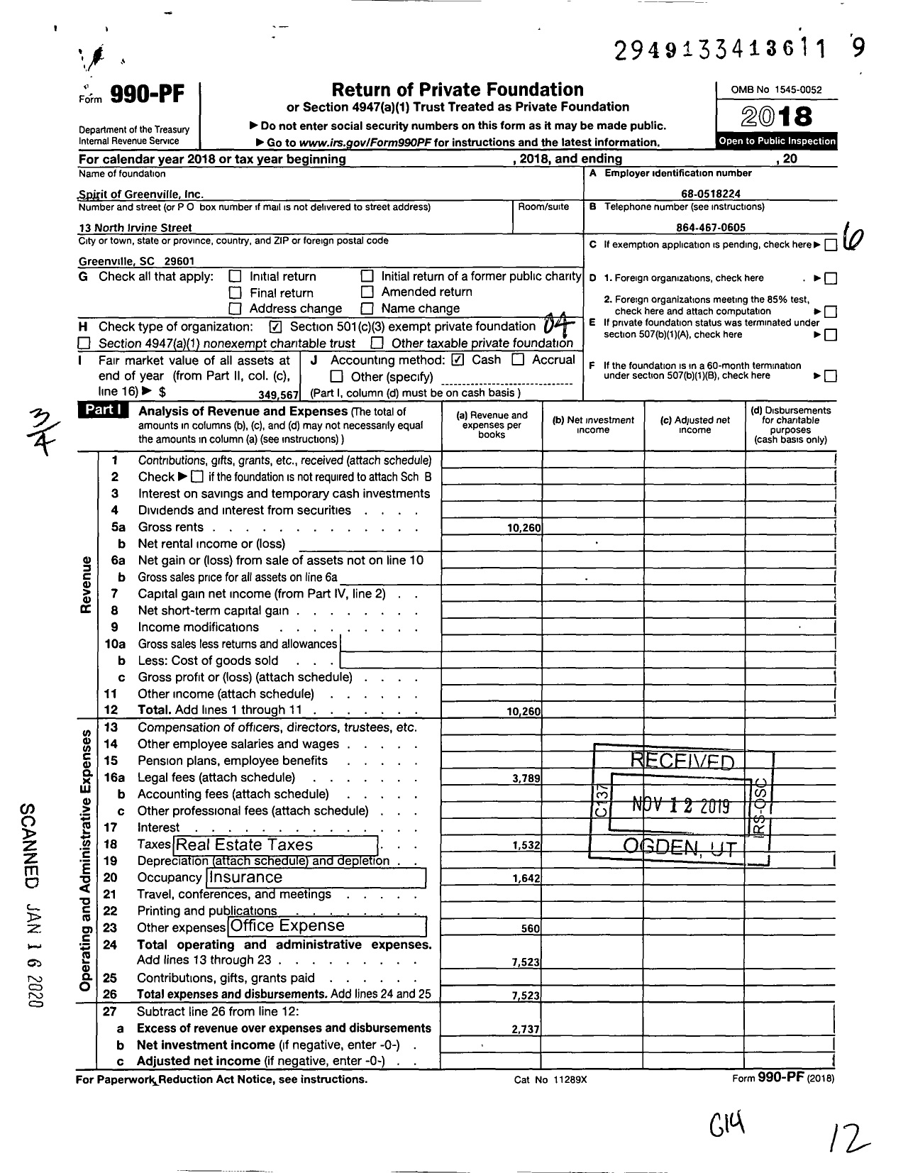 Image of first page of 2018 Form 990PF for Spirit of Greenville