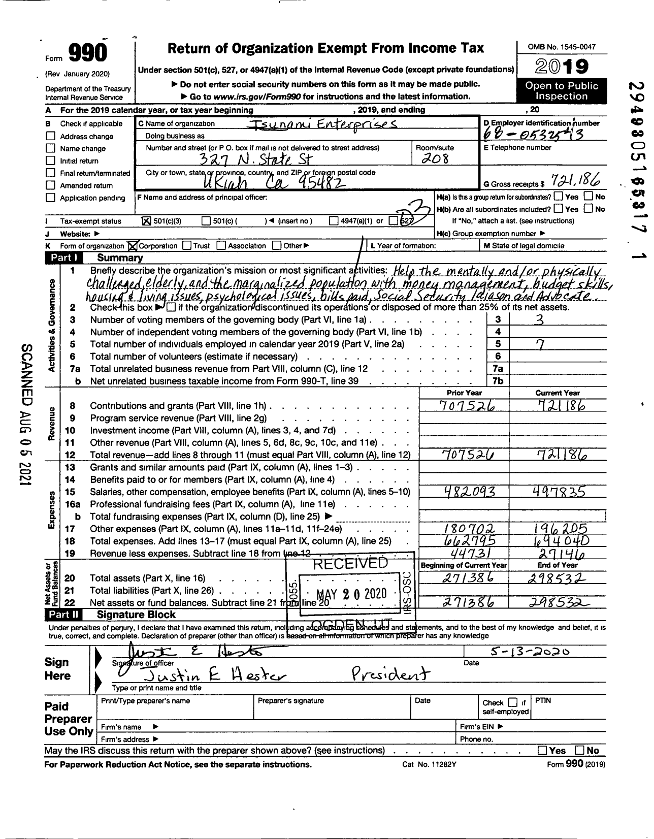 Image of first page of 2019 Form 990 for Tsunami Enterprises Tsunami Enterprises