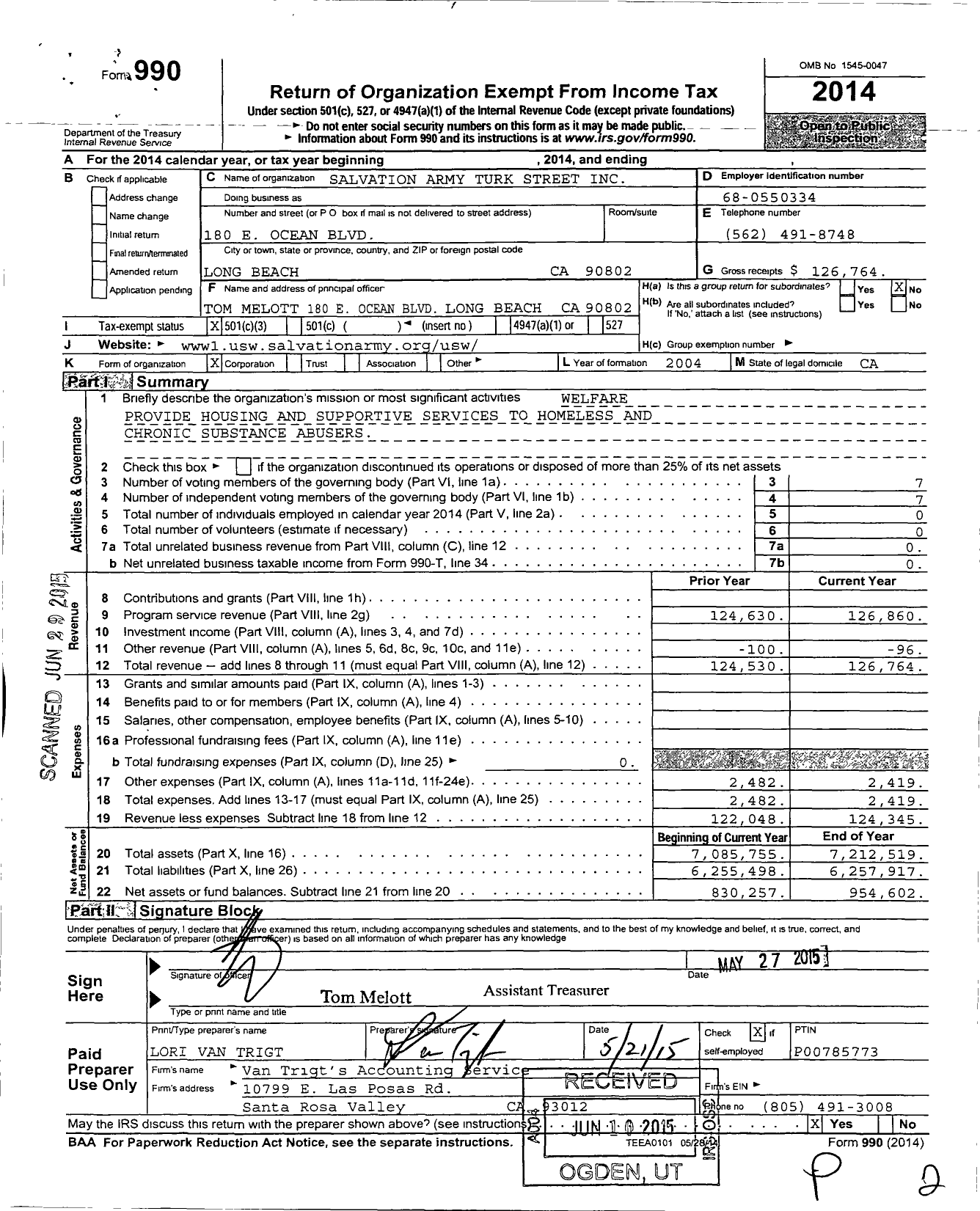 Image of first page of 2014 Form 990 for Salvation Army Turk Street