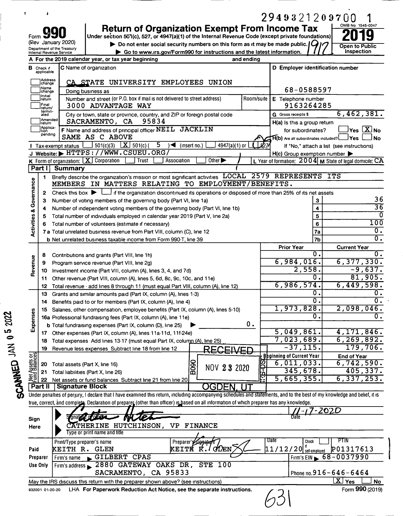 Image of first page of 2019 Form 990O for Ca State University Employees Union