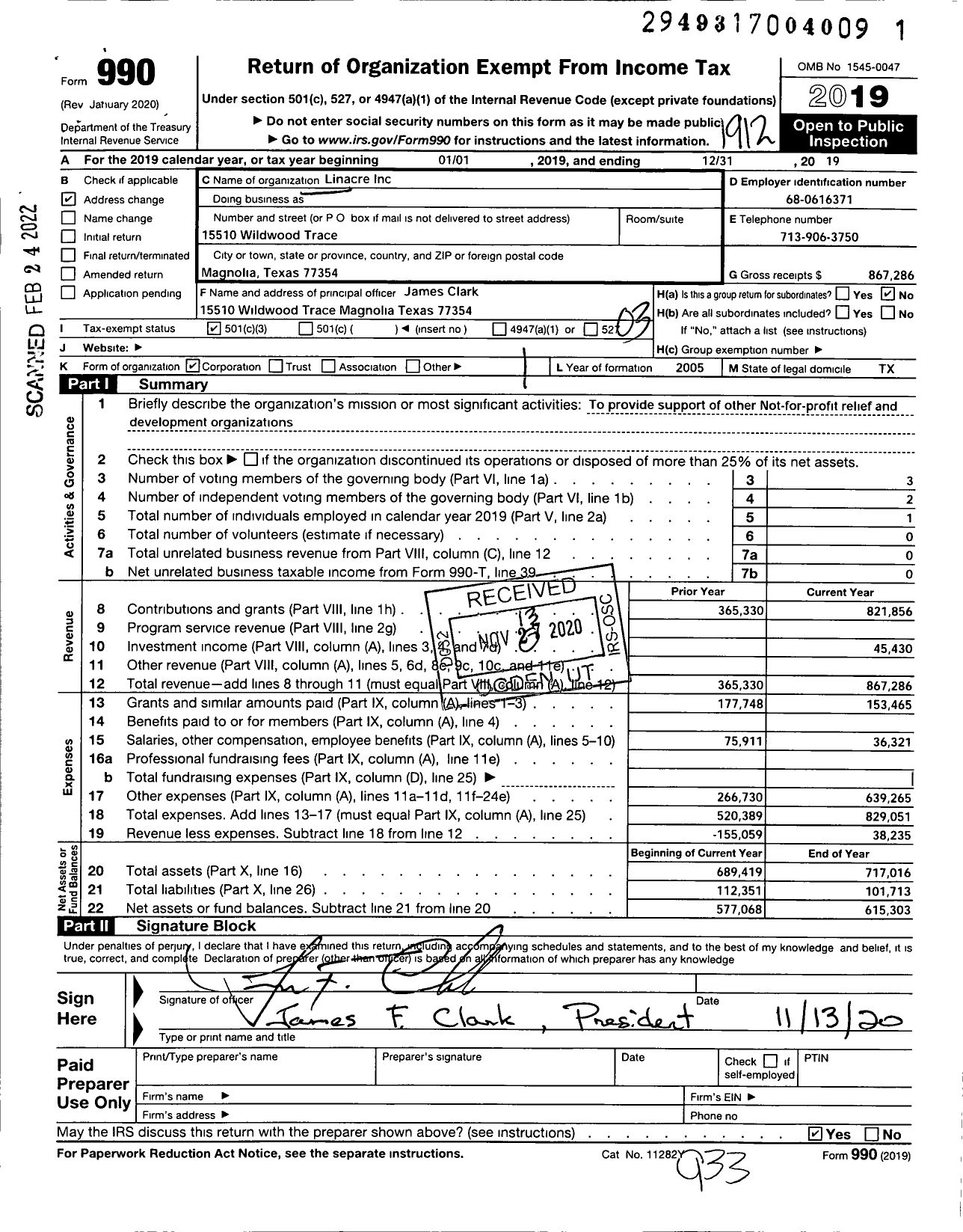 Image of first page of 2019 Form 990 for Linacre