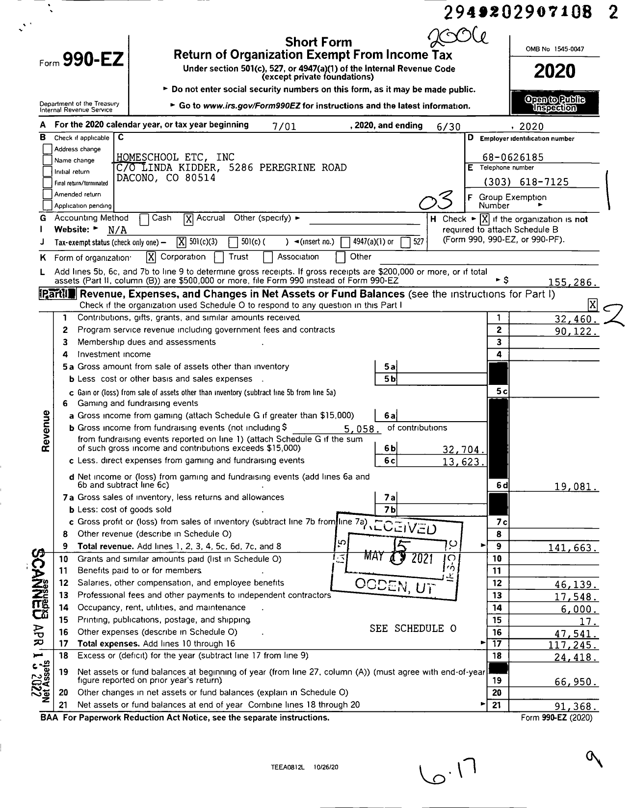 Image of first page of 2019 Form 990EZ for Homeschool Etc