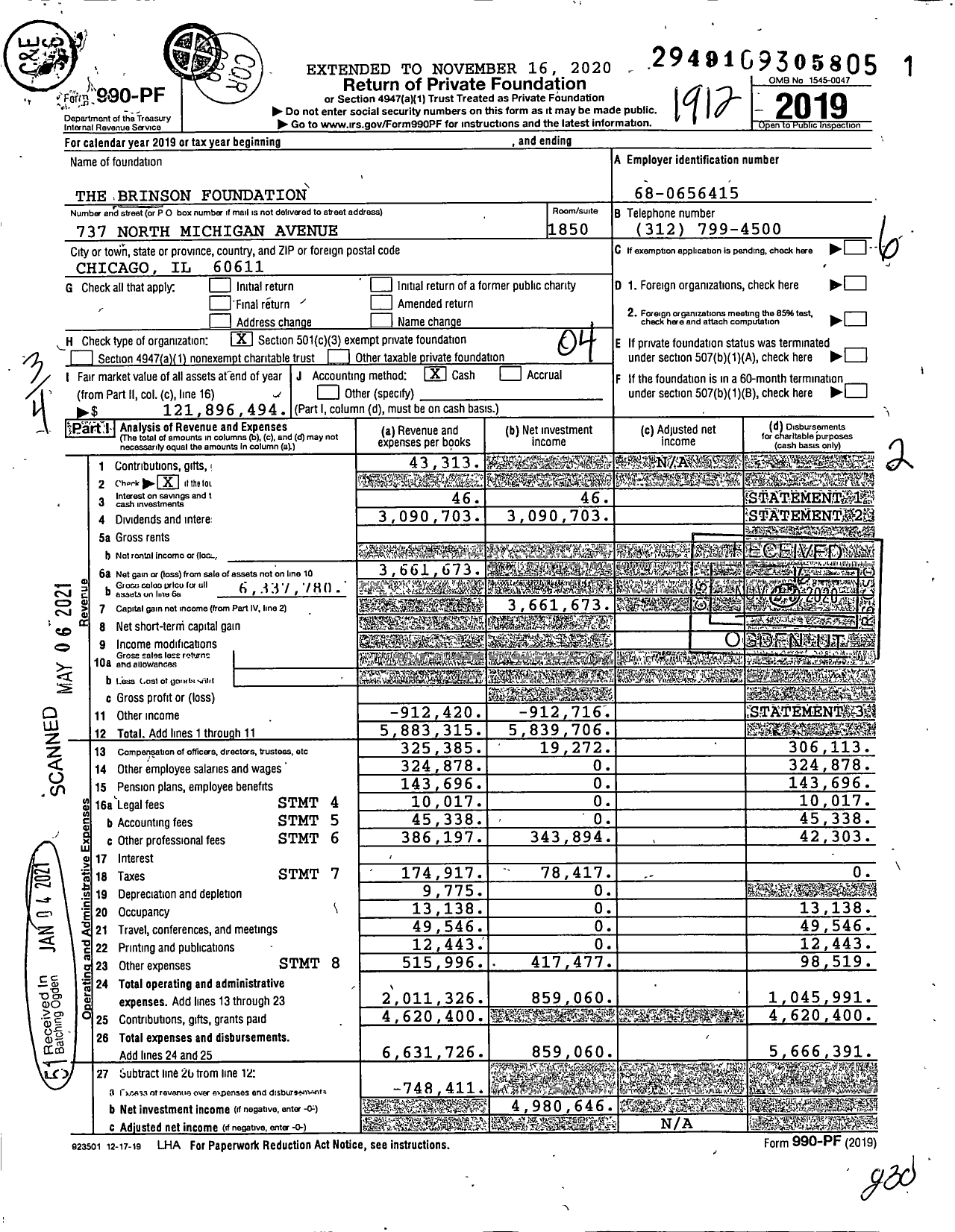 Image of first page of 2019 Form 990PF for The Brinson Foundation