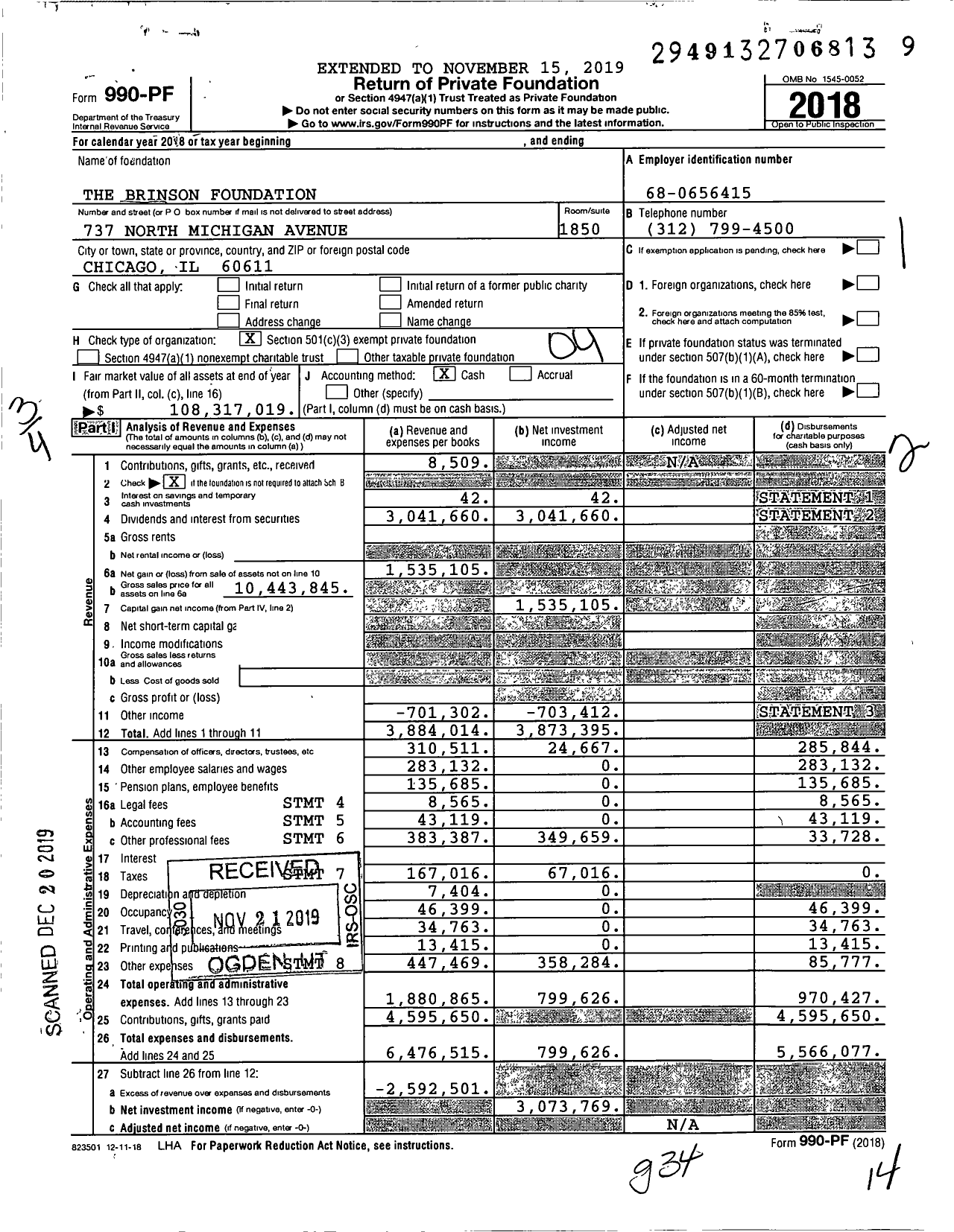 Image of first page of 2018 Form 990PF for The Brinson Foundation