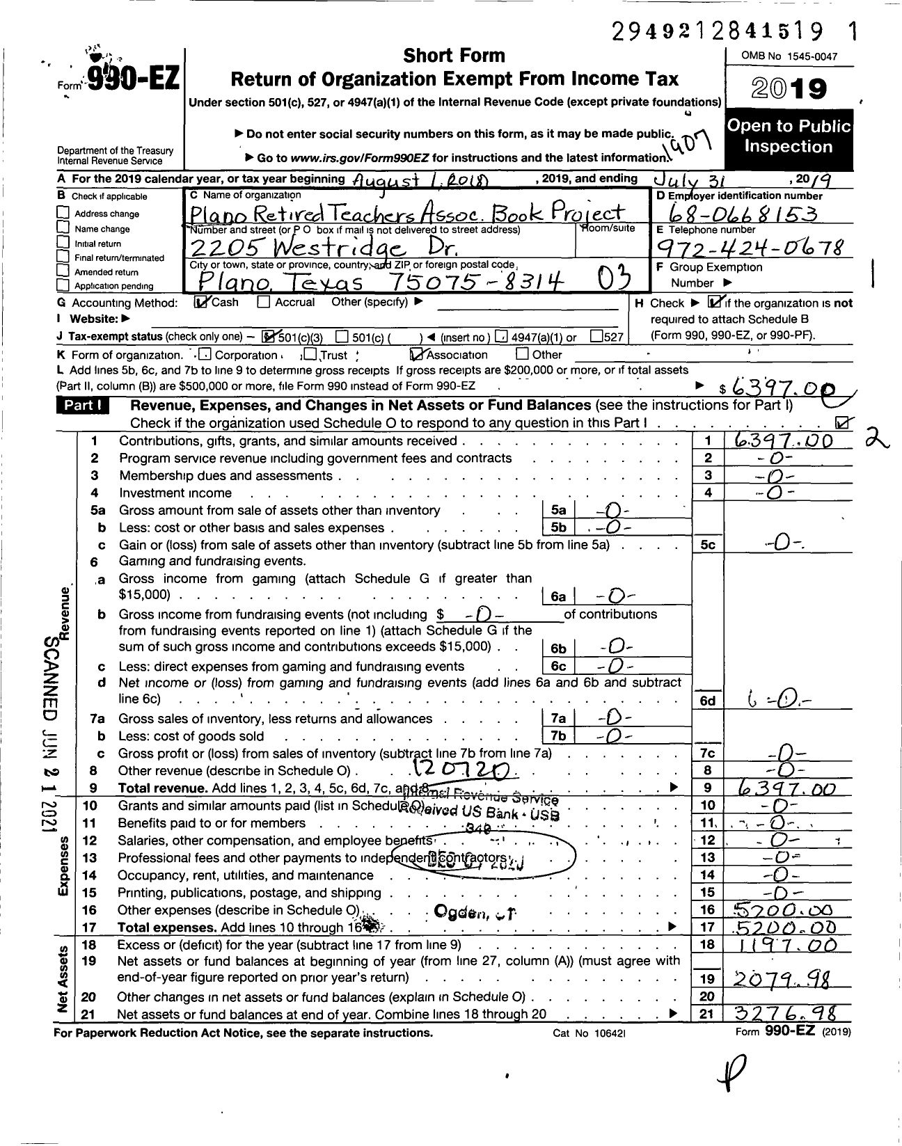 Image of first page of 2018 Form 990EZ for Plano Retired Teachers Association