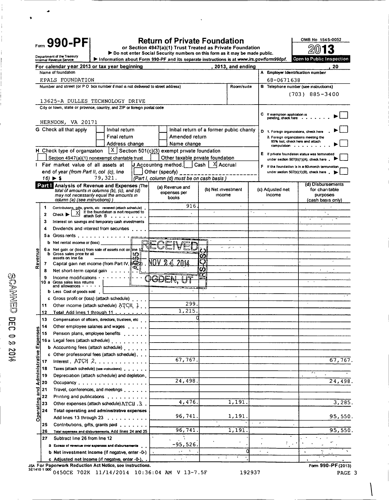 Image of first page of 2013 Form 990PF for Epals Foundation