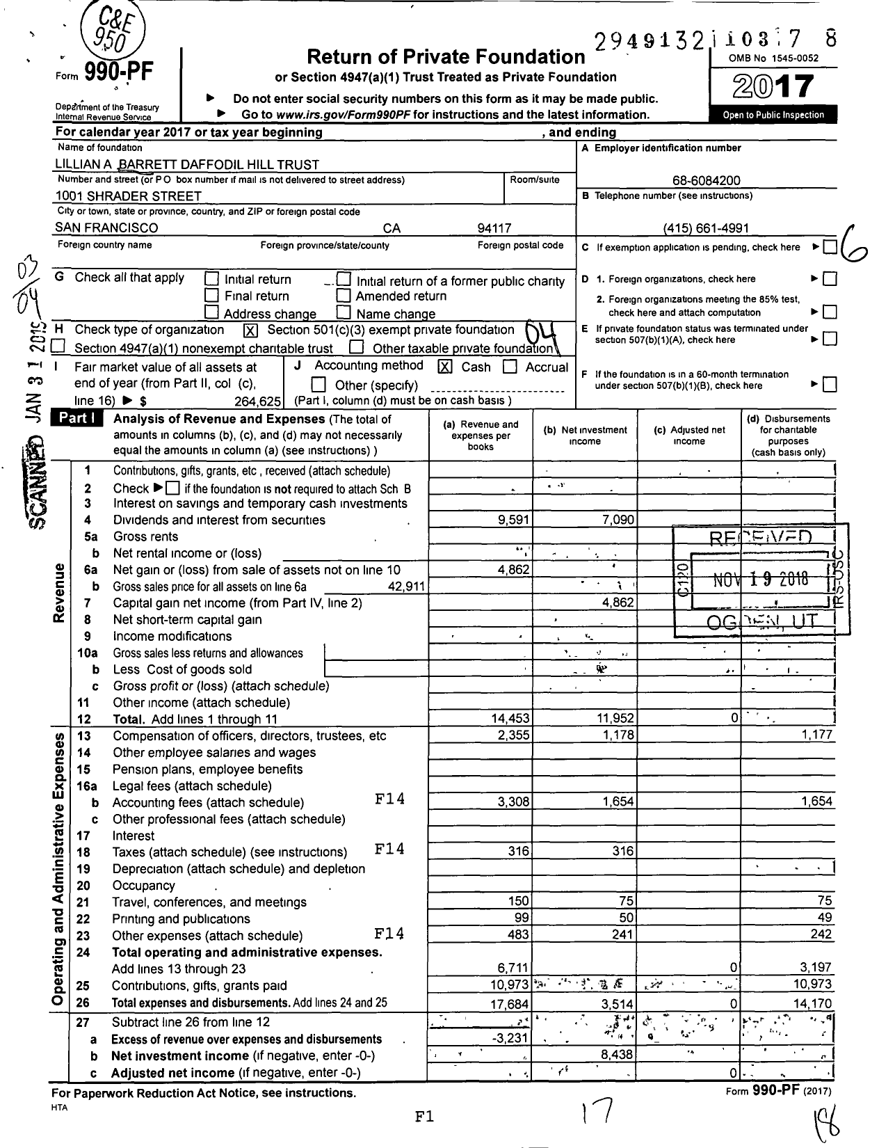 Image of first page of 2017 Form 990PF for Lillian A Barrett Daffodil Hill Trust