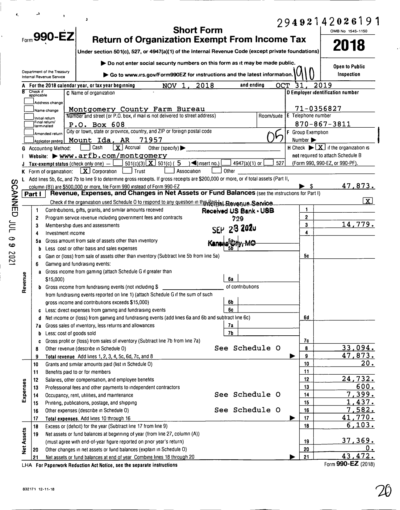 Image of first page of 2018 Form 990EO for Montgomery County Farm Bureau